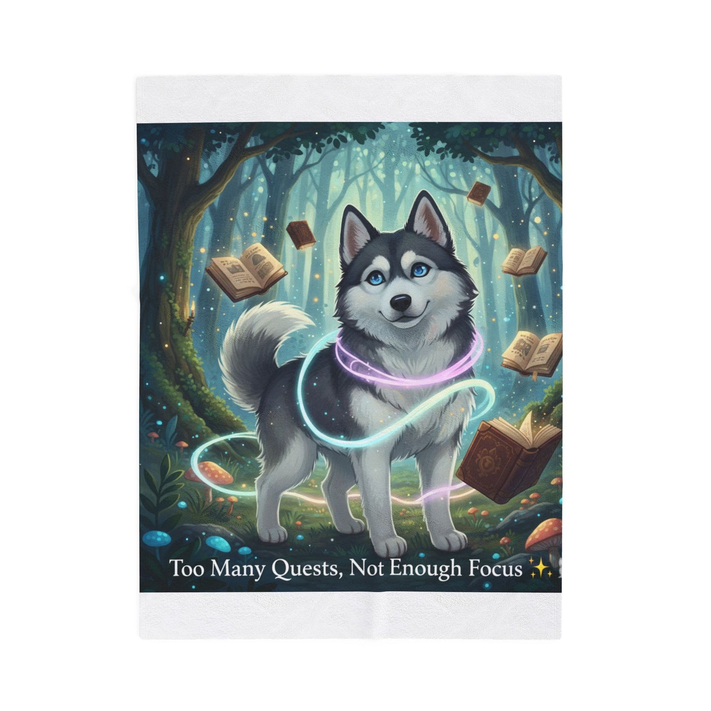 Too Many Quests Blanket | Fantasy Husky Gamer Blanket