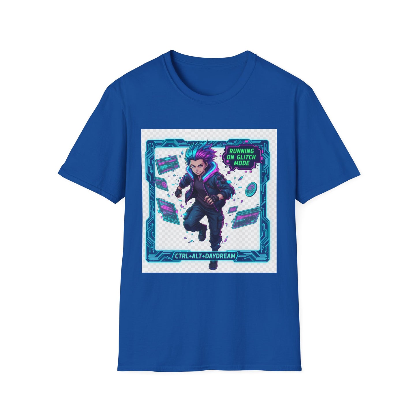 Cyberpunk Anime T-Shirt – ‘Running on Glitch Mode’ | Gamer Humor Tee, Neurospicy Pride Shirt, Otaku Streetwear Top