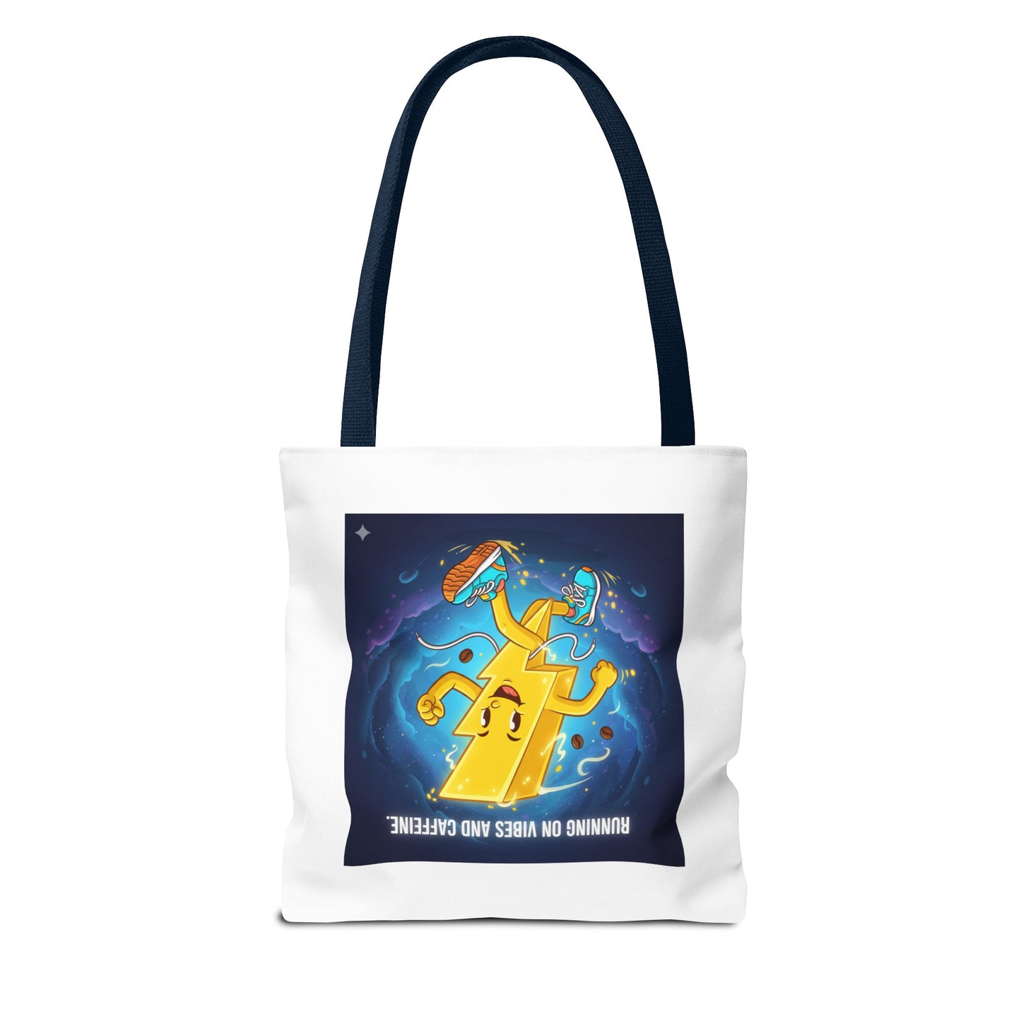 Running on Vibes Tote Bag | Colorful Fun Bag, Eco-Friendly Shopper, Gift for Coffee Lovers, Reusable Daily Tote, Vibrant Cartoon Design