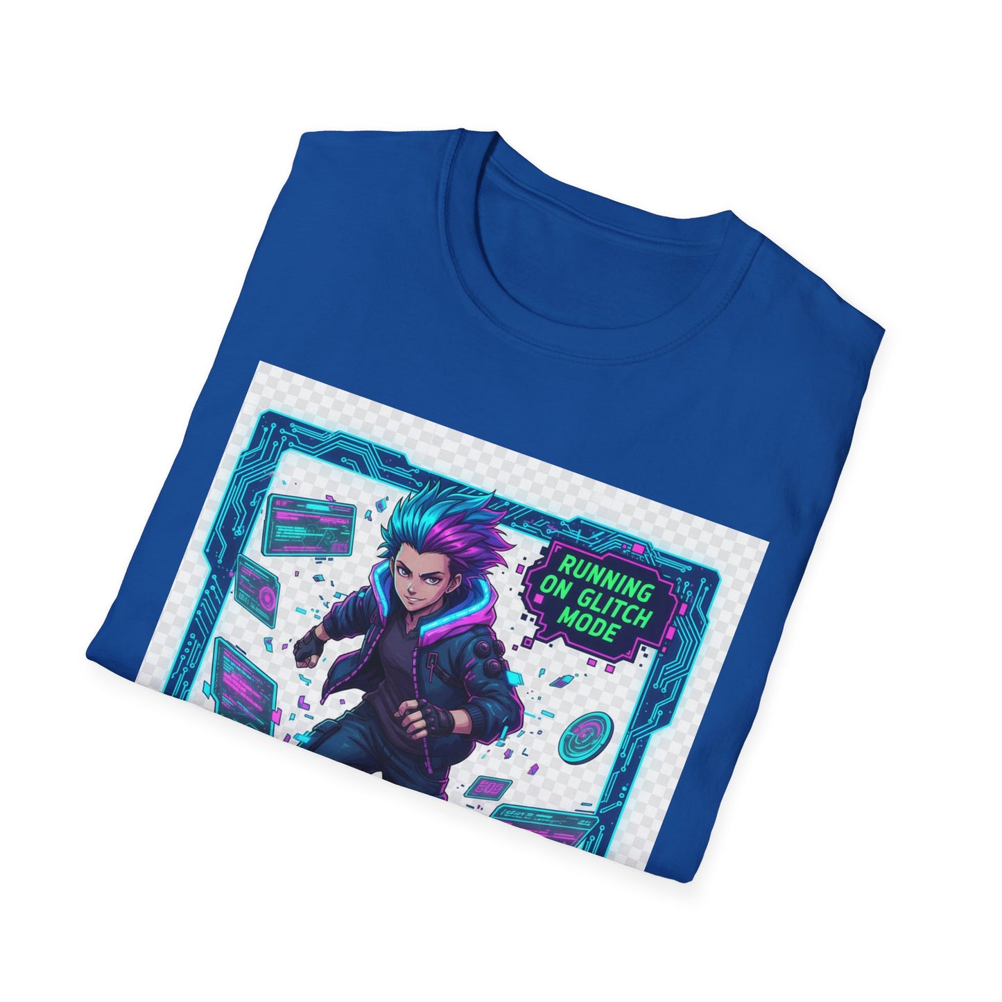 Cyberpunk Anime T-Shirt – ‘Running on Glitch Mode’ | Gamer Humor Tee, Neurospicy Pride Shirt, Otaku Streetwear Top