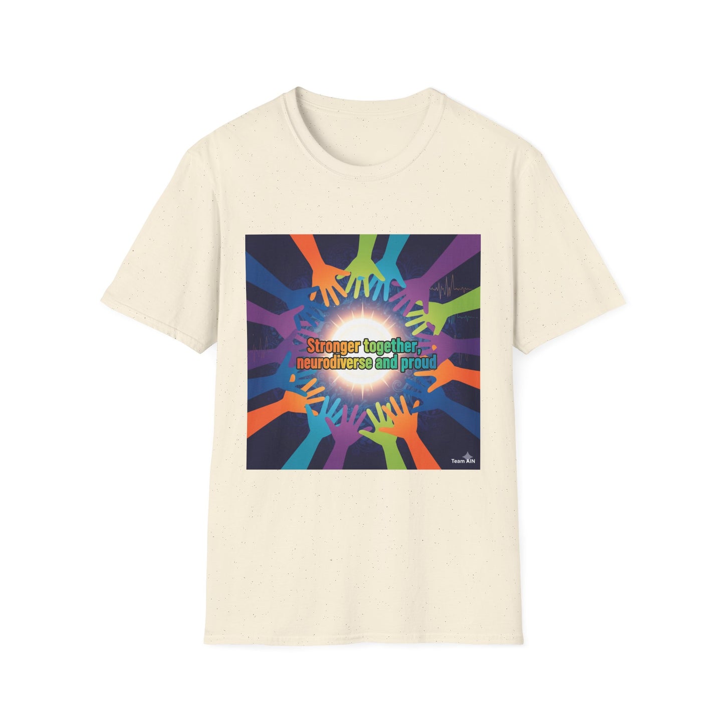 "Stronger Together, Neurodiverse and Proud" Unity T-Shirt – Colorful Hands Design on White Tee