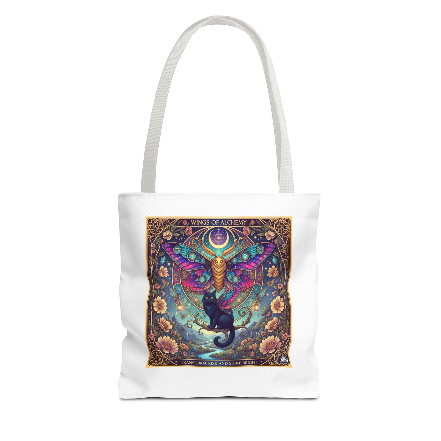 Mystical Cat Tote Bag | Boho Butterfly Design | Eco-friendly Bag | Gift for Nature Lovers | Stylish Shopping & Gym Bag