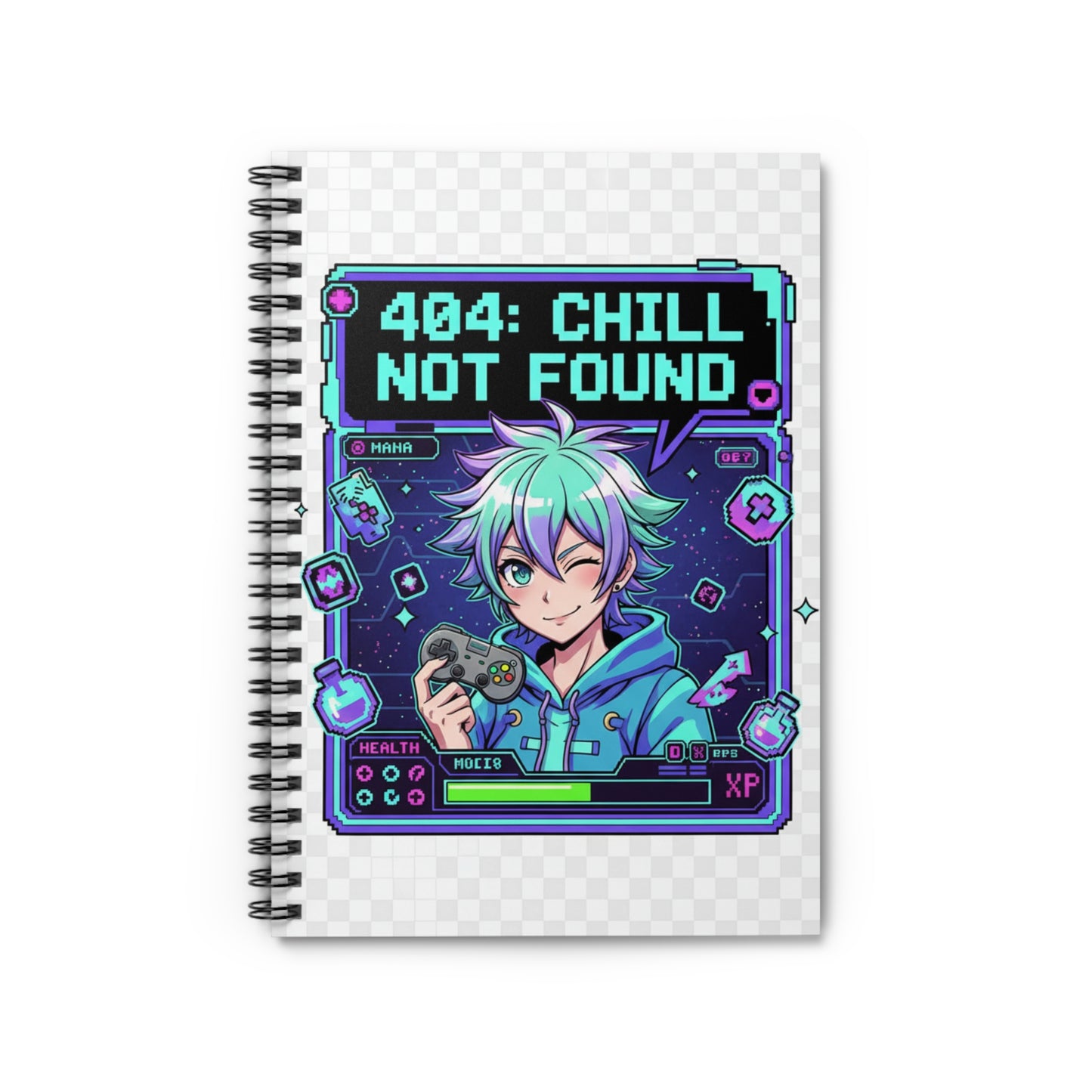 Gaming Spiral Notebook - 404 Chill Not Found, Cute Stationery for Gamers, Journal for Writing, School Supplies, Gifts for Nerds
