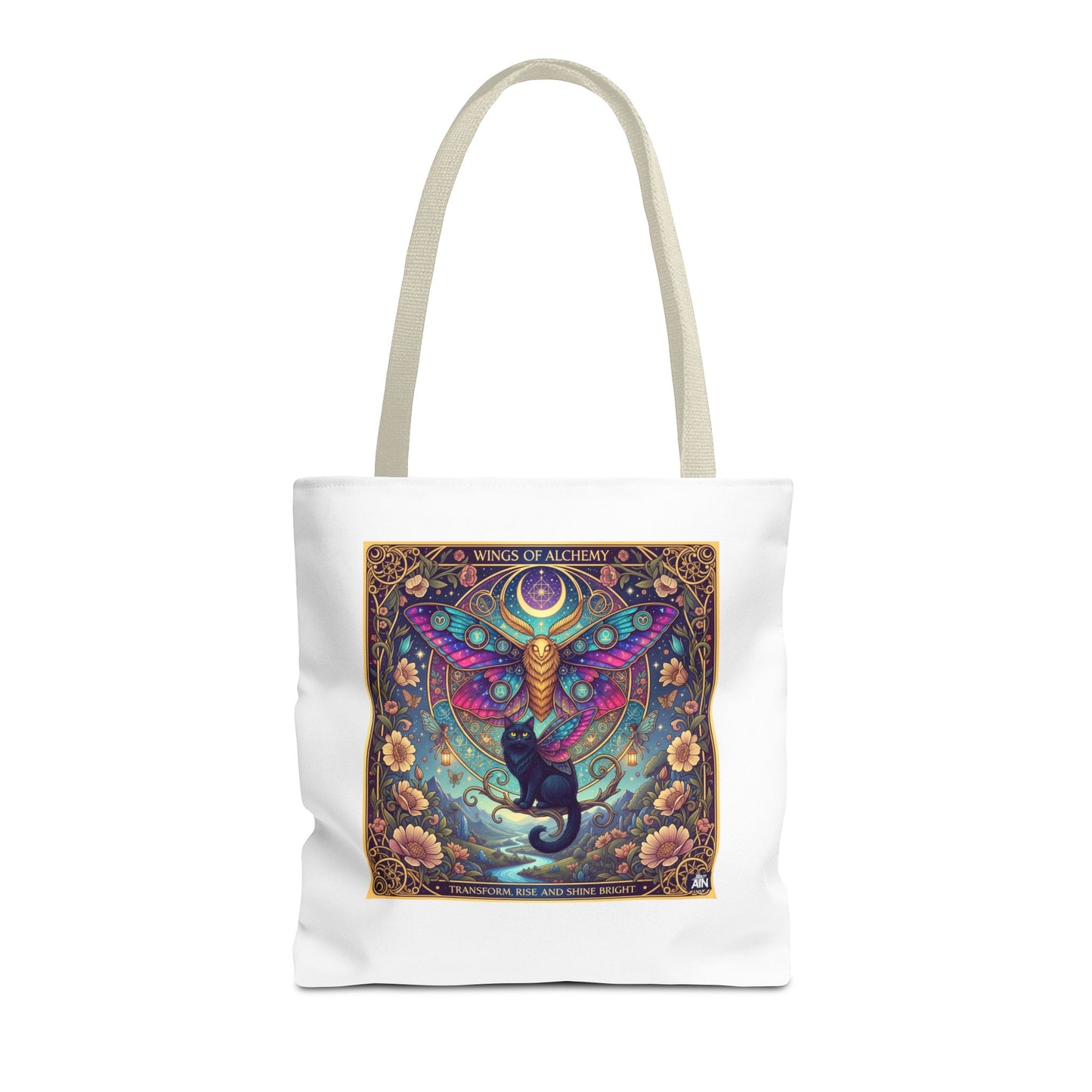 Mystical Cat Tote Bag | Boho Butterfly Design | Eco-friendly Bag | Gift for Nature Lovers | Stylish Shopping & Gym Bag