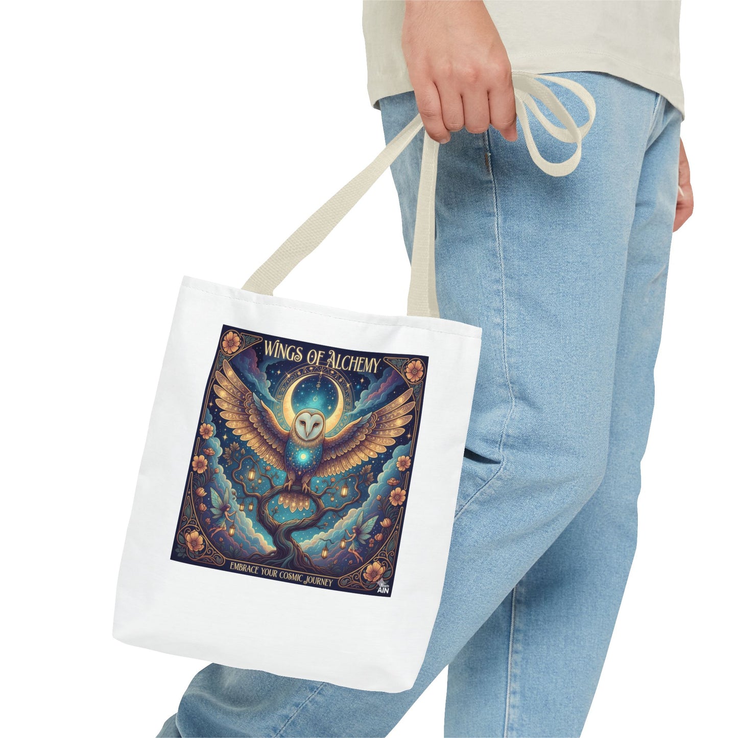 Mystical Owl Tote Bag, Boho Chic Tote, Alchemy Art Handbag, Gift for Nature Lovers, Eco-Friendly Shopping Bag