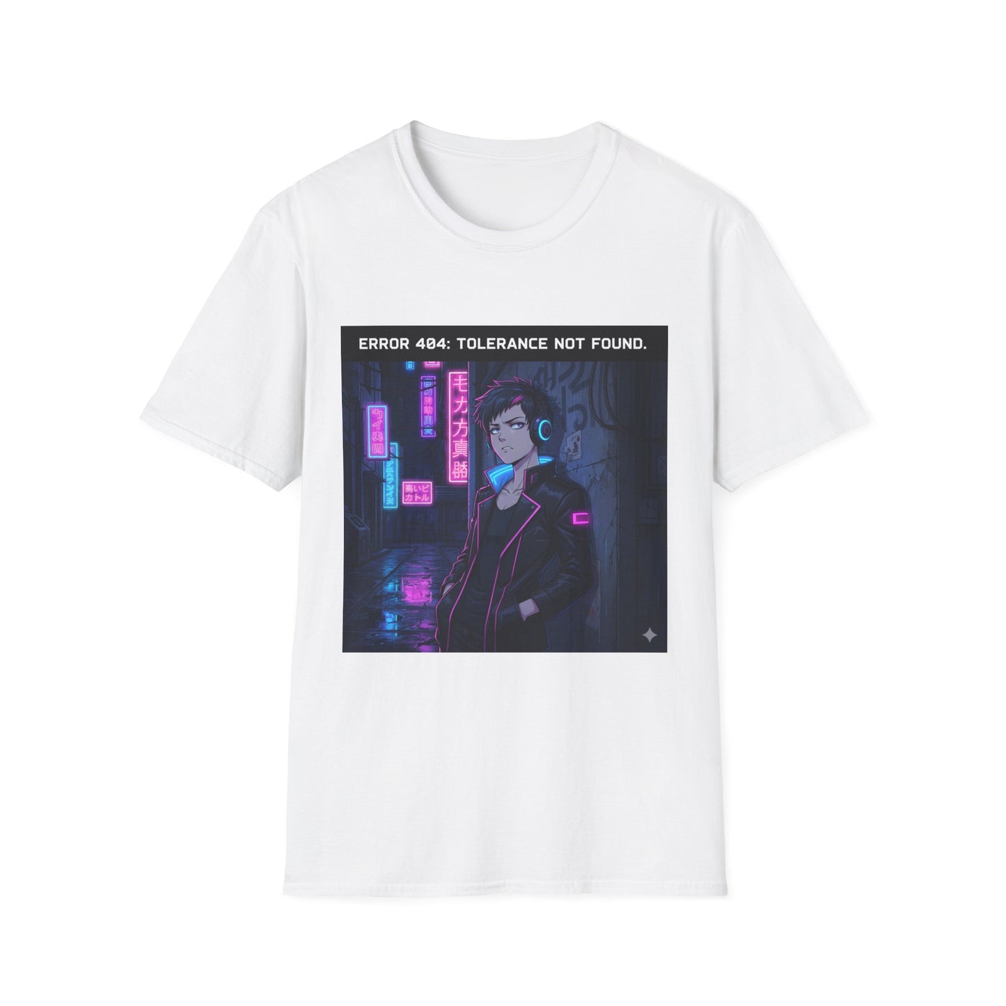 Cyberpunk Error 404 Unisex Softstyle T-Shirt, Graphic Tee, Retro Aesthetic Top, Streetwear Shirt, Gift for Tech Lovers