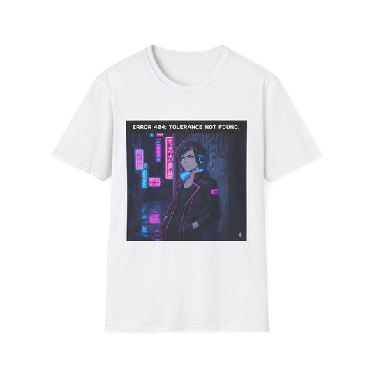 Cyberpunk Error 404 Unisex Softstyle T-Shirt, Graphic Tee, Retro Aesthetic Top, Streetwear Shirt, Gift for Tech Lovers