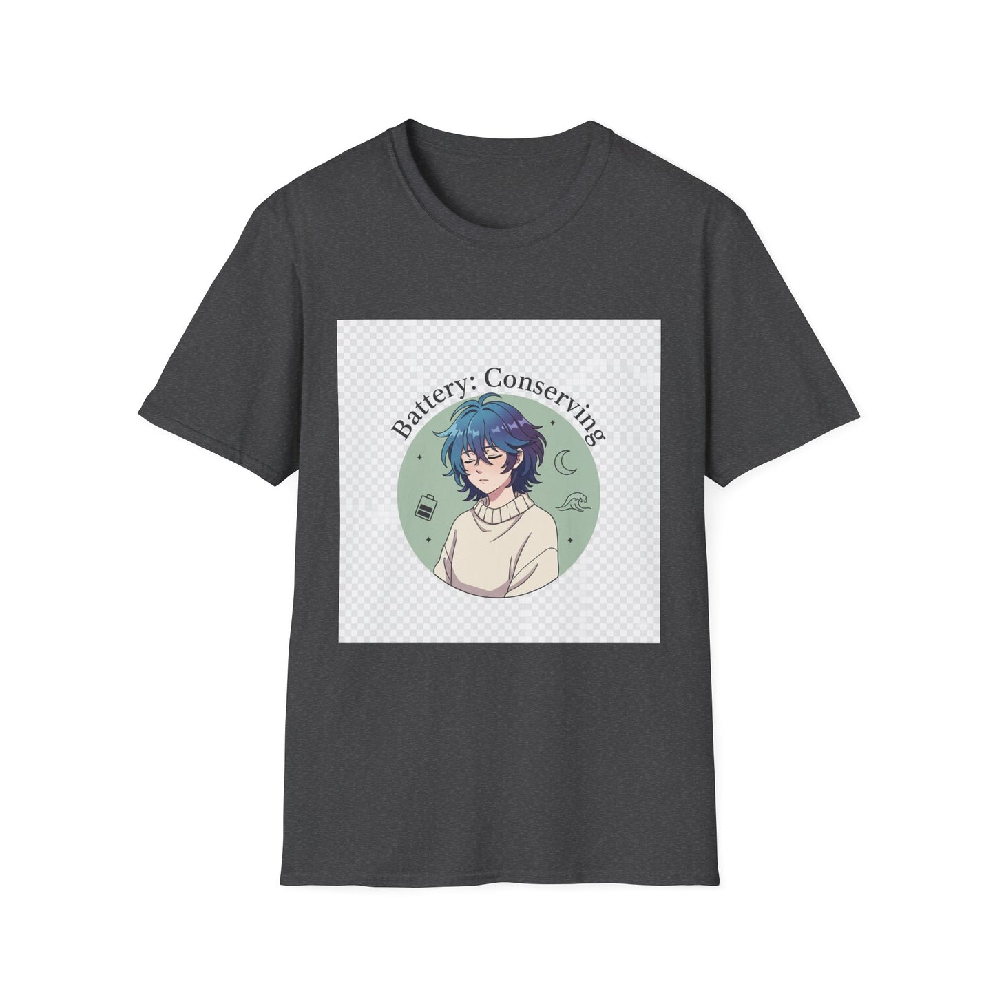 Anime T-Shirt – “Battery: Conserving” Low Energy Tee | Neurospicy Otaku Shirt, Introvert ADHD Merch, Cozy Dopamine-Core Top