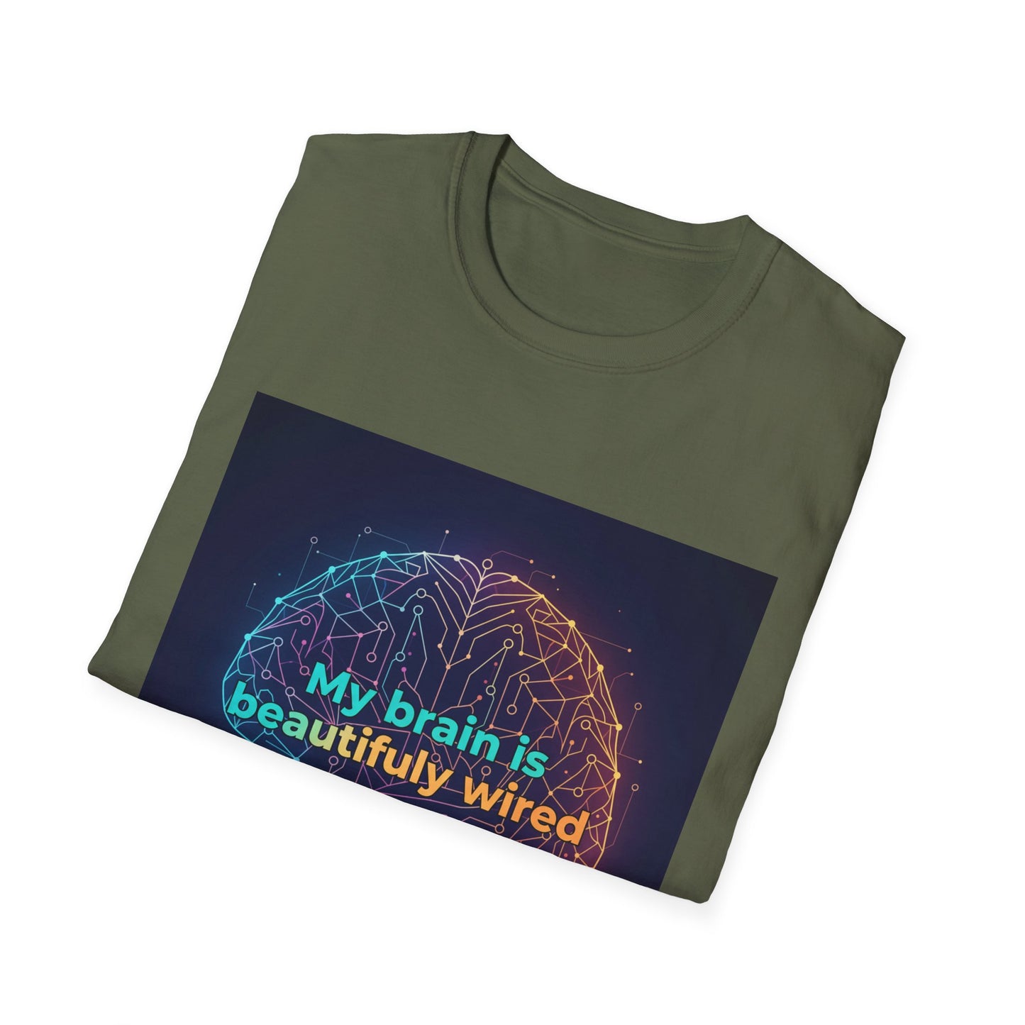 "My Brain Is Beautifully Wired" Neurodiversity T-Shirt – Circuit Brain Design on White Tee