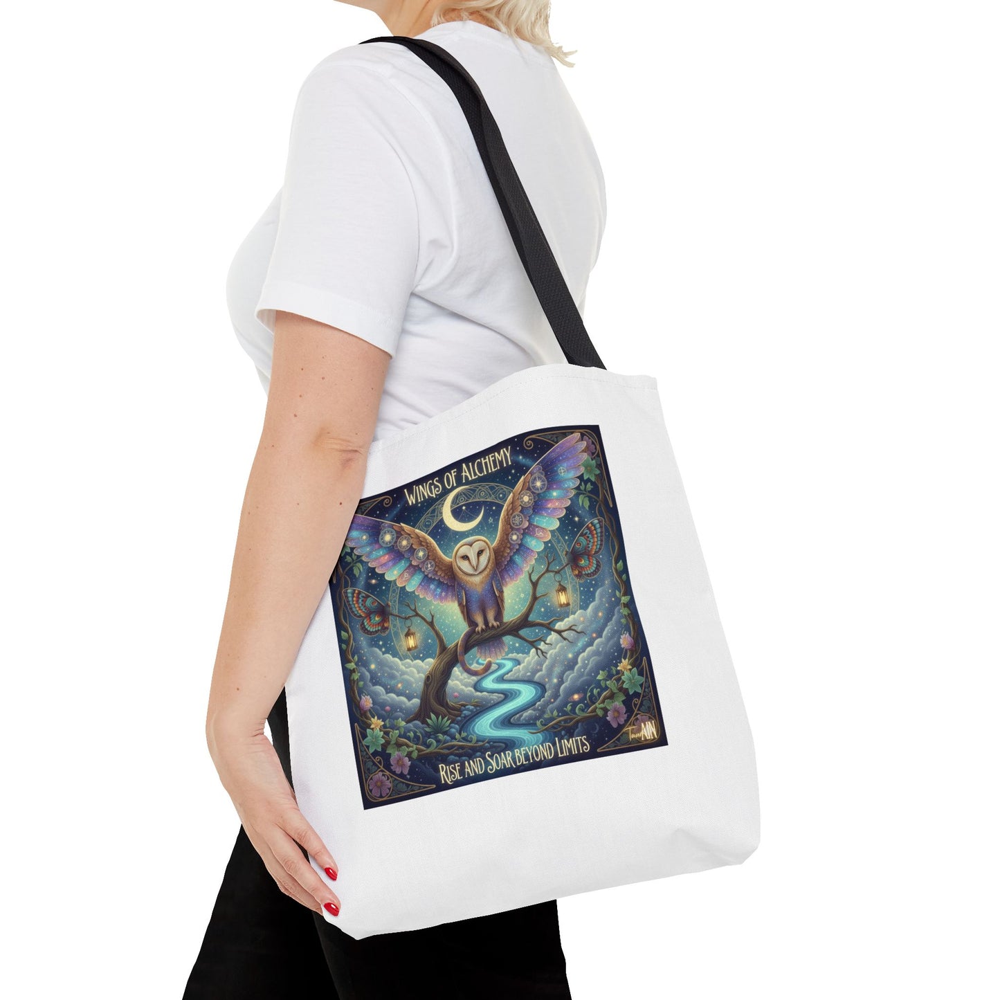 Wings of Alchemy Tote Bag, Whimsical Owl Design, Eco-Friendly Bag, Gift for Nature Lovers, Boho Style Shopping Bag