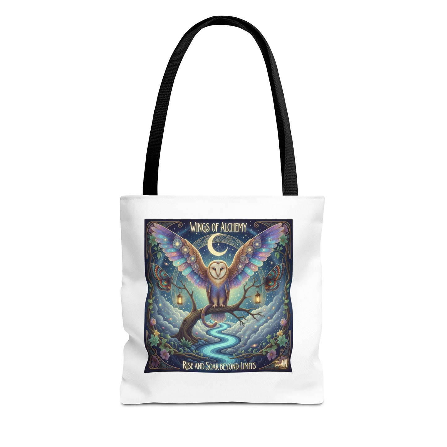 Wings of Alchemy Tote Bag, Whimsical Owl Design, Eco-Friendly Bag, Gift for Nature Lovers, Boho Style Shopping Bag