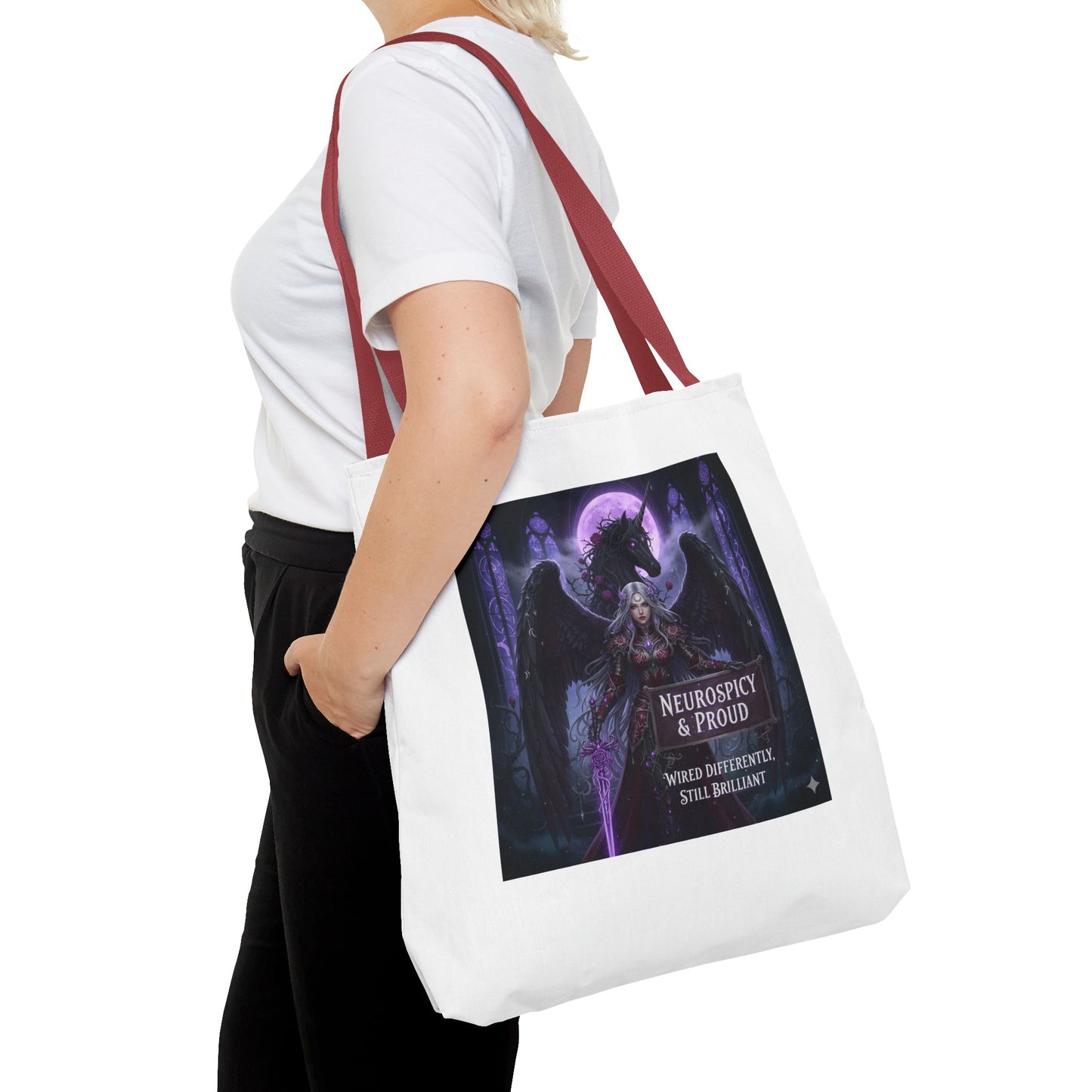 Empowering Gothic Fantasy Tote Bag – Angelic Warrior Artwork