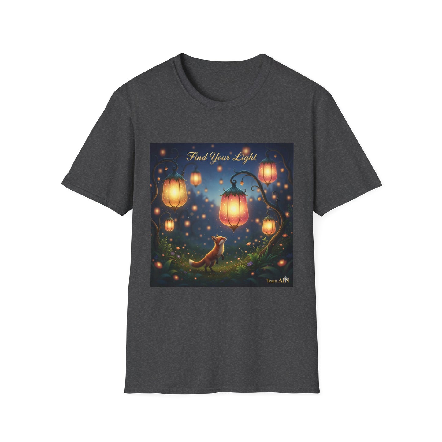 Enchanting 'Find Your Light' Unisex Softstyle T-Shirt, Inspirational Tee, Nature Lover Gift, Cozy Casual Wear, Lantern Art Shirt