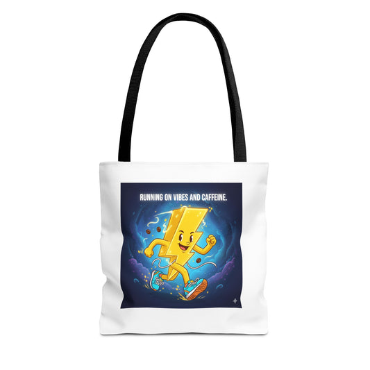 Running on Vibes Tote Bag | Colorful Fun Bag, Eco-Friendly Shopper, Gift for Coffee Lovers, Reusable Daily Tote, Vibrant Cartoon Design