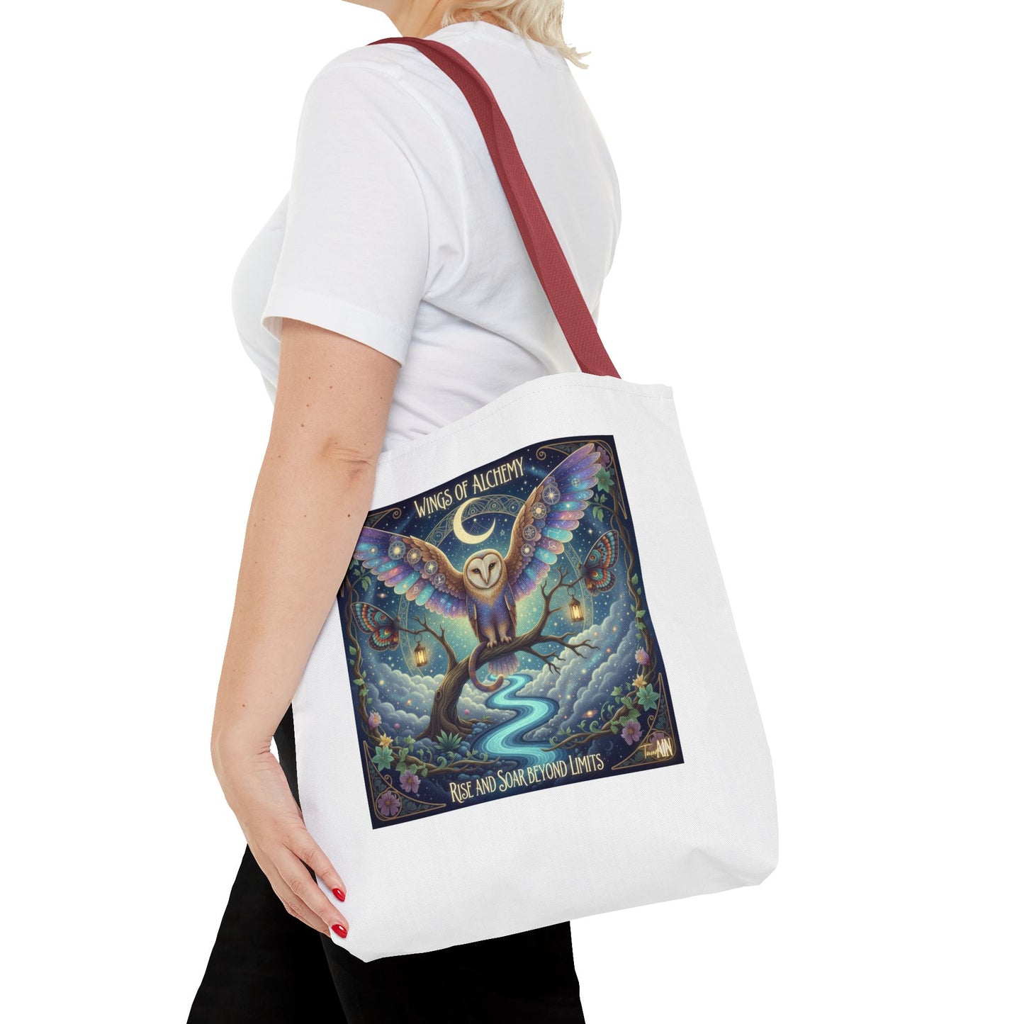 Wings of Alchemy Tote Bag, Whimsical Owl Design, Eco-Friendly Bag, Gift for Nature Lovers, Boho Style Shopping Bag