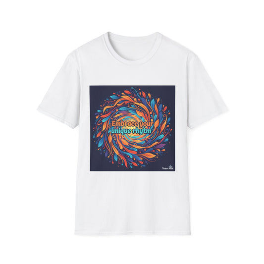 "Embrace Your Unique Rhythm" Neurodiversity-Inspired T-Shirt – Swirl Art Design on White Unisex Tee