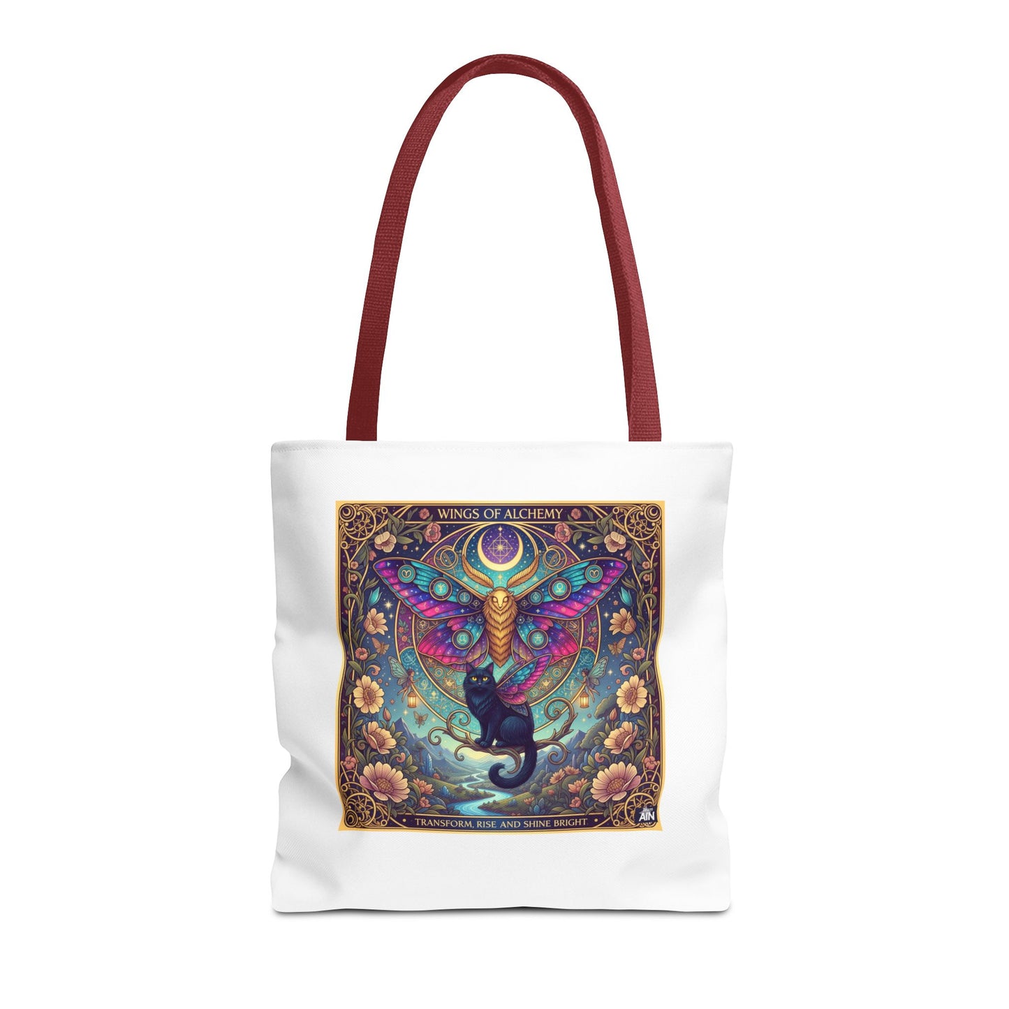 Mystical Cat Tote Bag | Boho Butterfly Design | Eco-friendly Bag | Gift for Nature Lovers | Stylish Shopping & Gym Bag