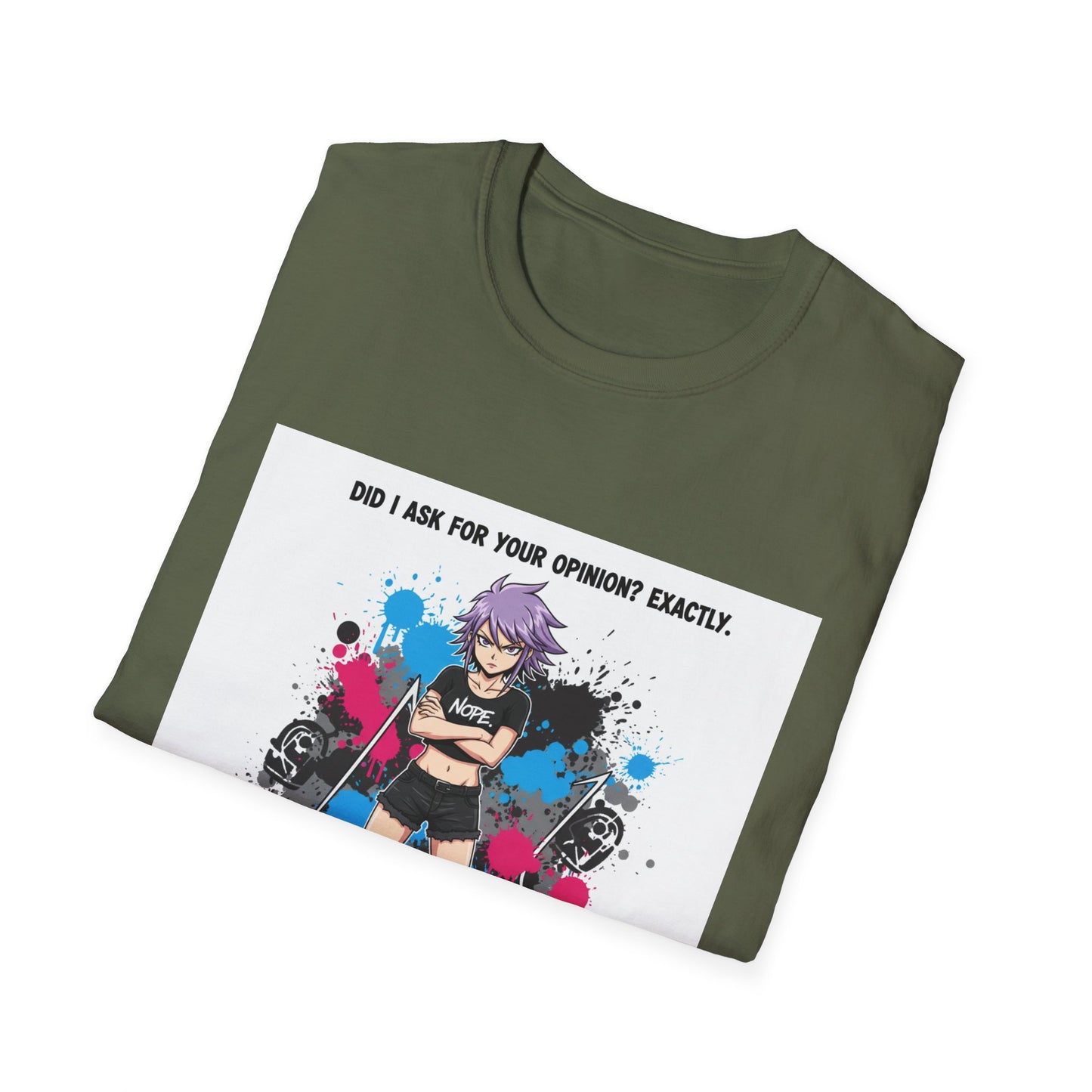 Bold Anime Girl Attitude T-Shirt – “Did I Ask for Your Opinion? Exactly.” | Punk Goth Graphic Tee