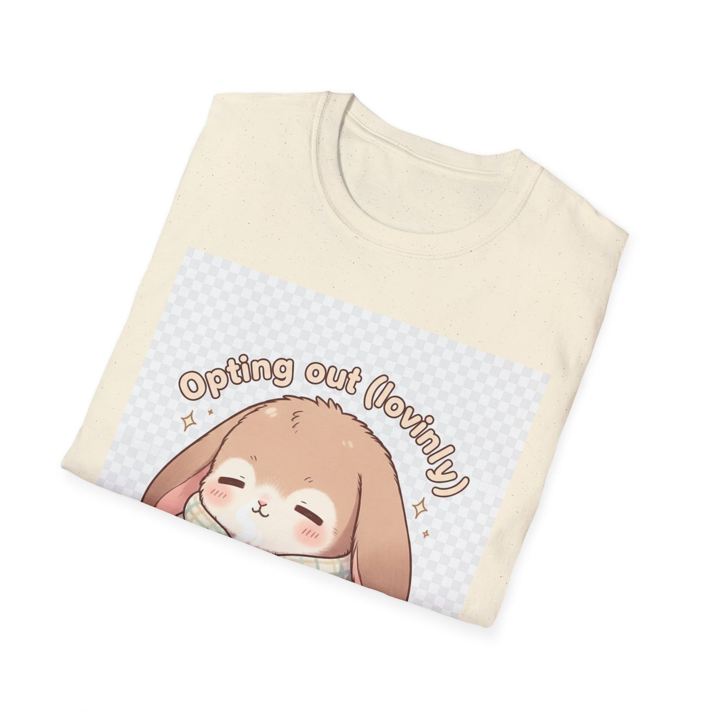 Opting Out Lovingly Bunny T-Shirt | Kawaii Self-Care Tee, Soft Mode Strategy Shirt, Cozy Neurospicy Anime Top