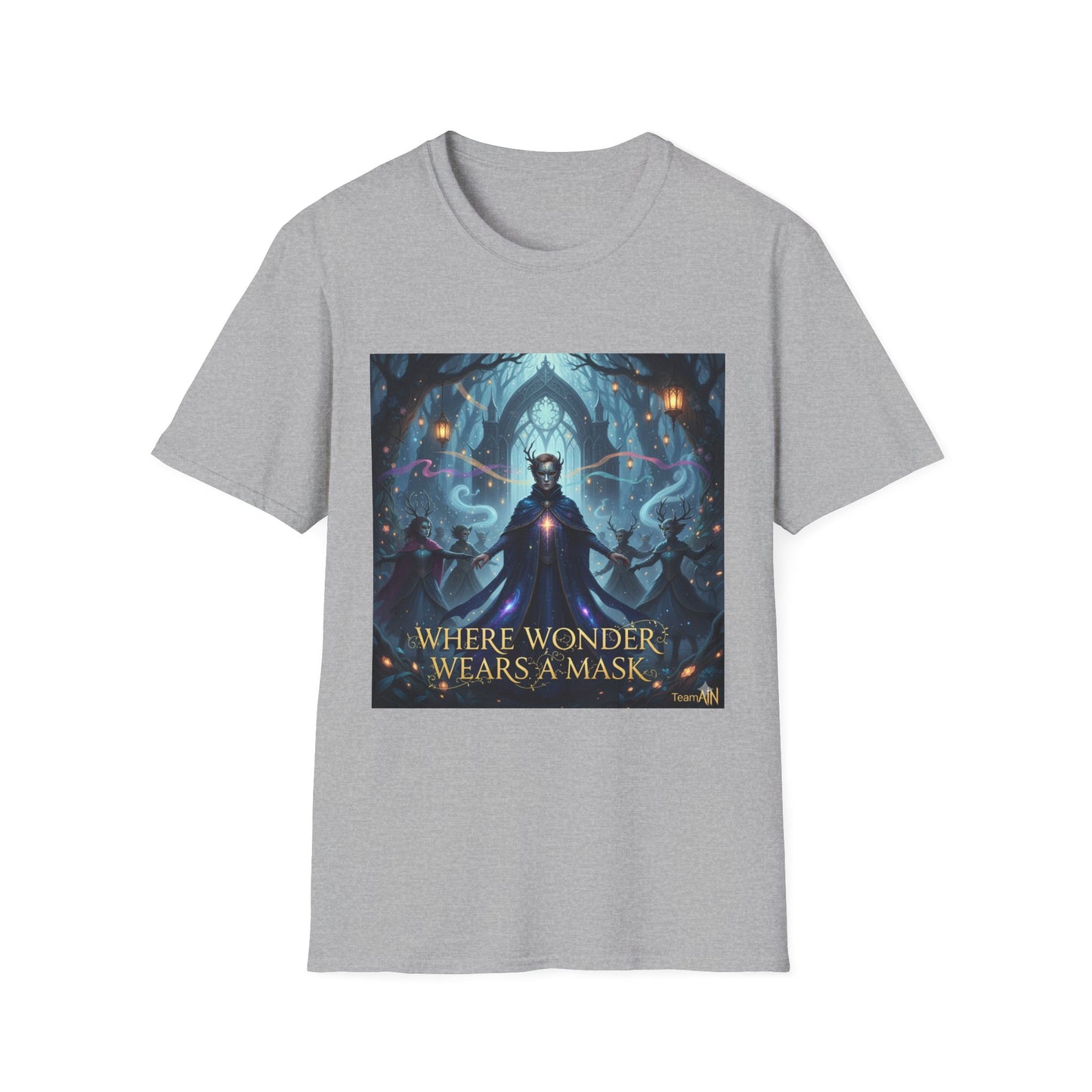 Mystical Mask Unisex T-Shirt - Where Wonder Wears a Mask, Fantasy Apparel, Gift for Dreamers, Casual Wear, Unique Design