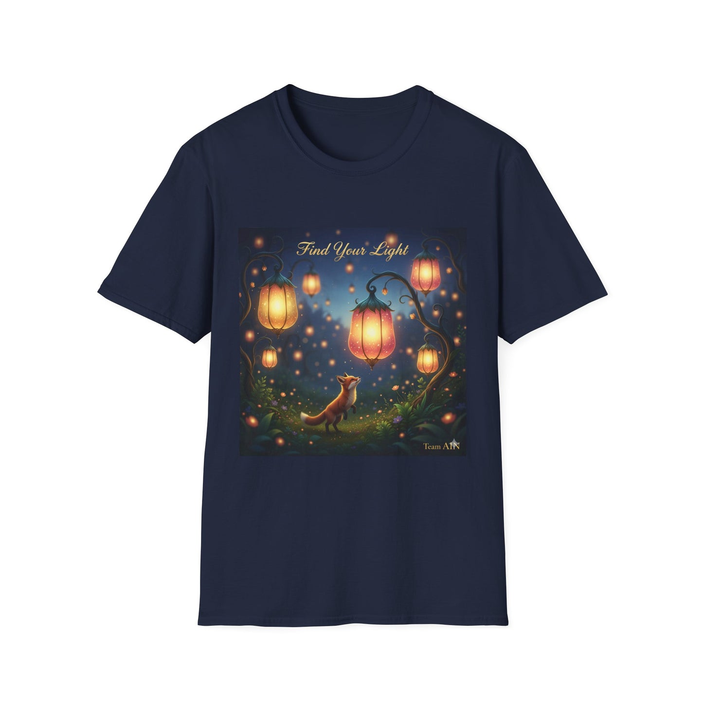 Enchanting 'Find Your Light' Unisex Softstyle T-Shirt, Inspirational Tee, Nature Lover Gift, Cozy Casual Wear, Lantern Art Shirt