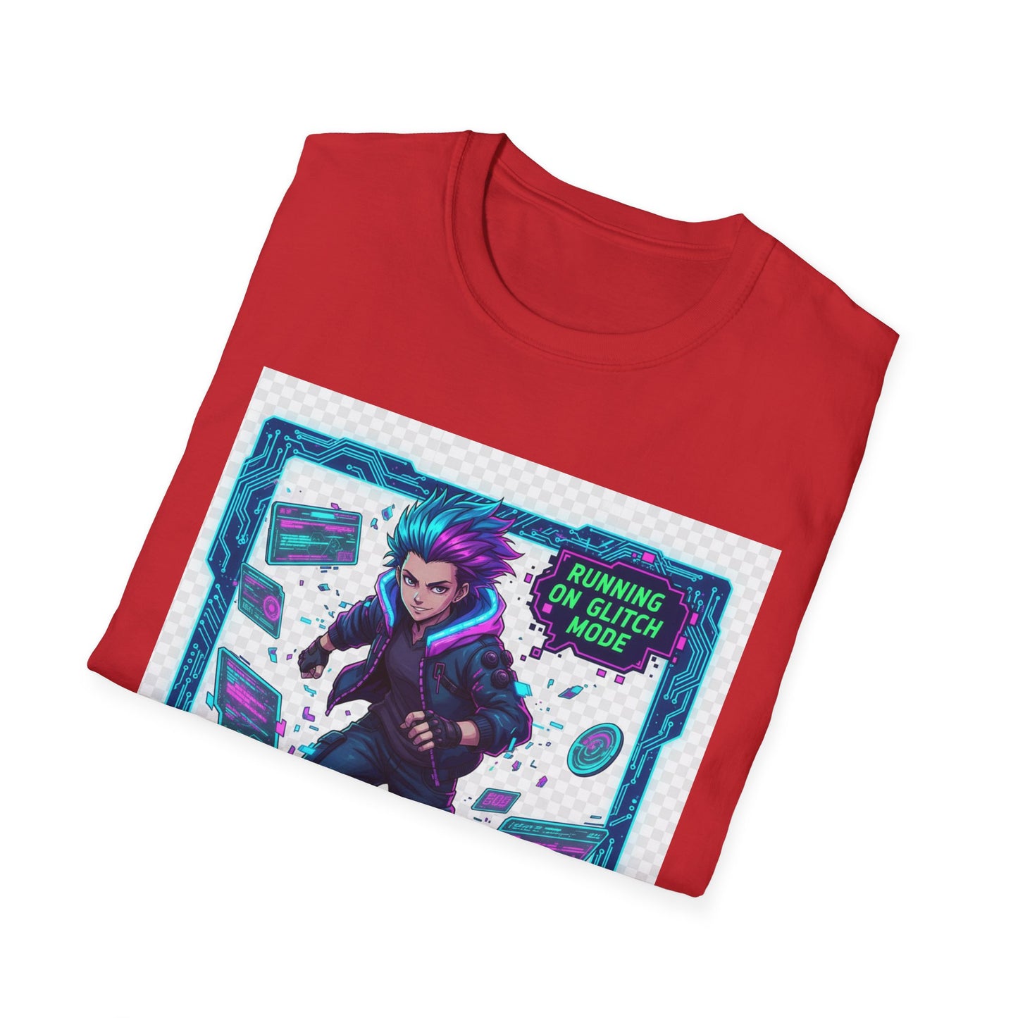 Cyberpunk Anime T-Shirt – ‘Running on Glitch Mode’ | Gamer Humor Tee, Neurospicy Pride Shirt, Otaku Streetwear Top