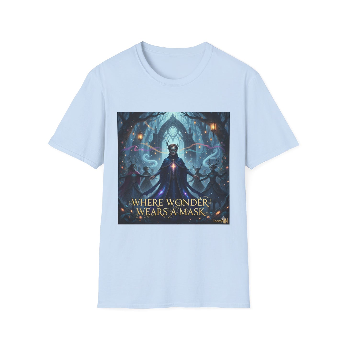 Mystical Mask Unisex T-Shirt - Where Wonder Wears a Mask, Fantasy Apparel, Gift for Dreamers, Casual Wear, Unique Design