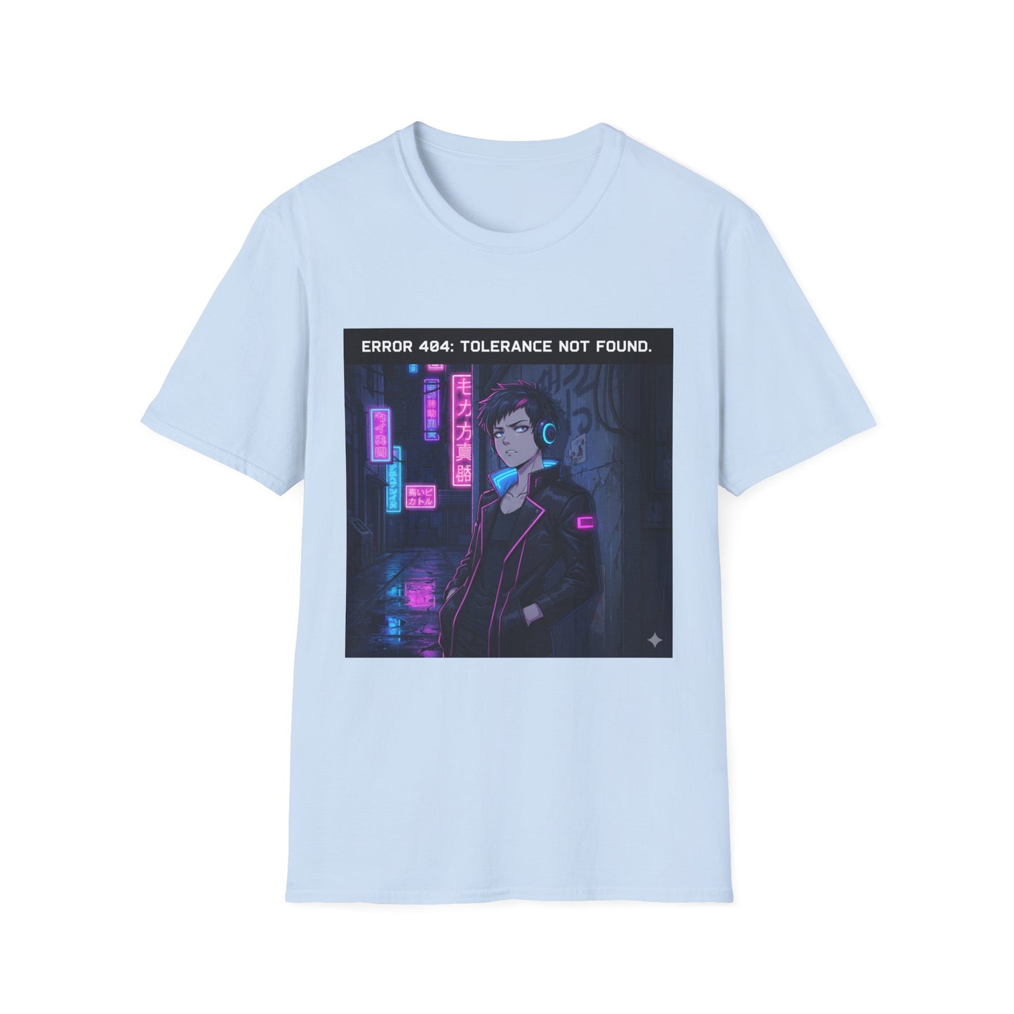 Cyberpunk Error 404 Unisex Softstyle T-Shirt, Graphic Tee, Retro Aesthetic Top, Streetwear Shirt, Gift for Tech Lovers