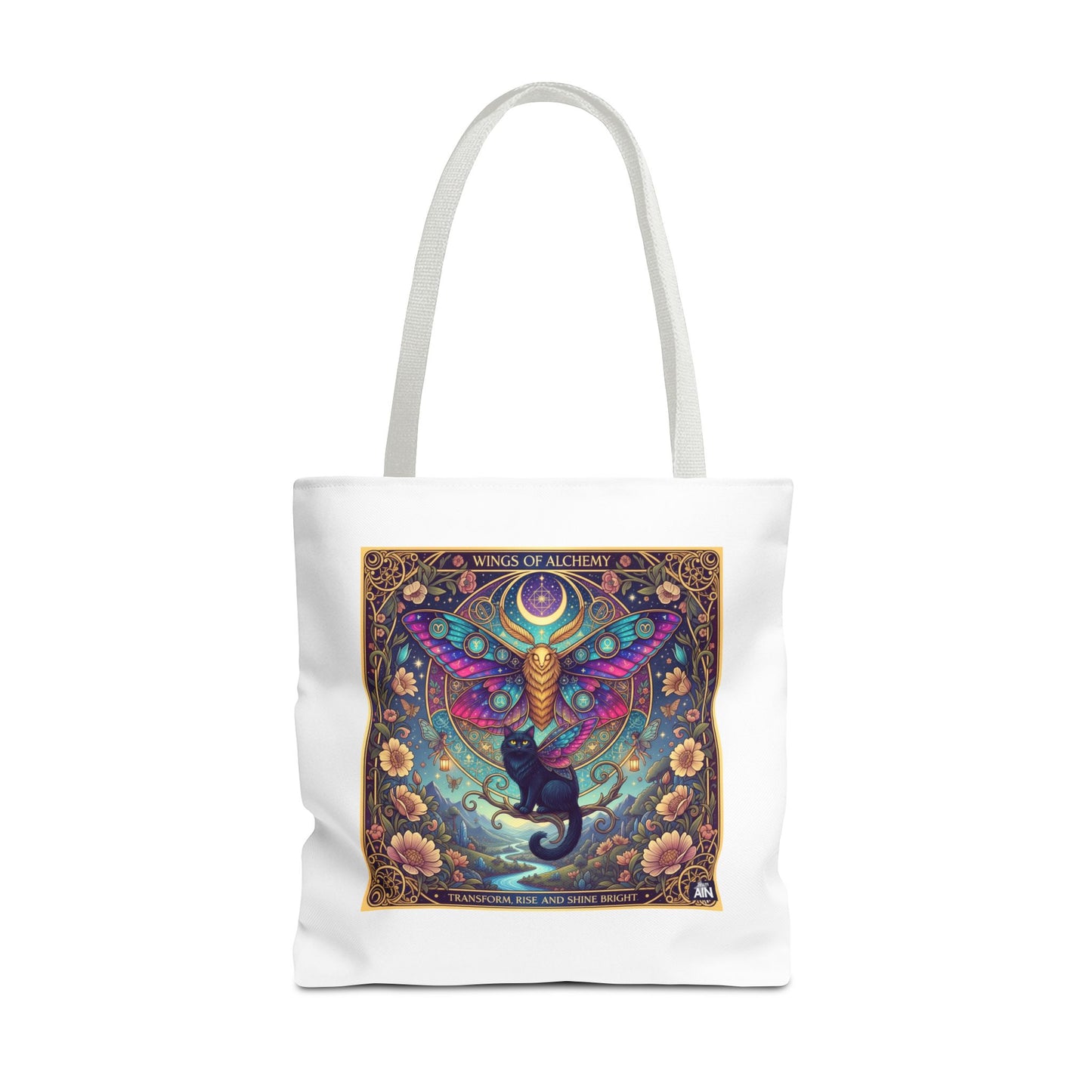 Mystical Cat Tote Bag | Boho Butterfly Design | Eco-friendly Bag | Gift for Nature Lovers | Stylish Shopping & Gym Bag