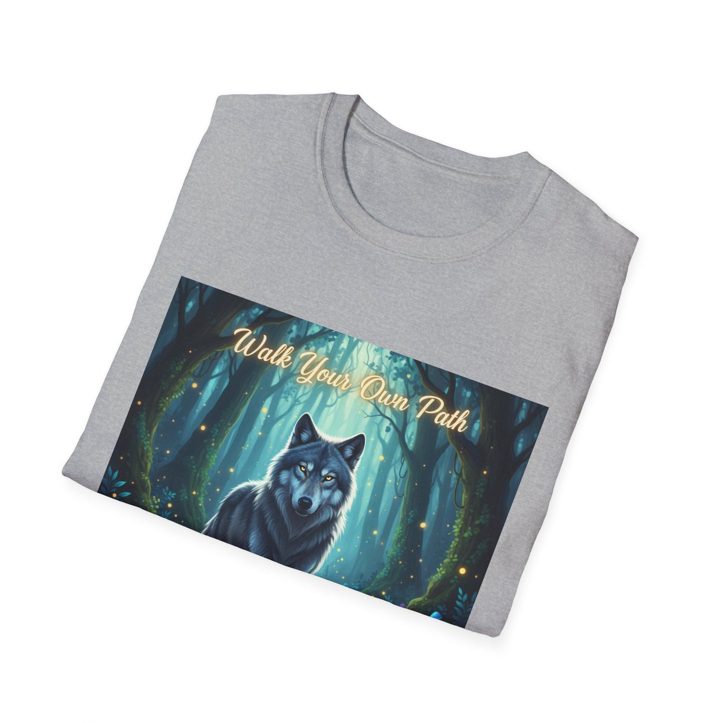 Wolf Forest Unisex Softstyle T-Shirt, Nature Lover Tee, Bohemian Graphic Shirt, Gifts for Adventurers, Vintage Animal Art