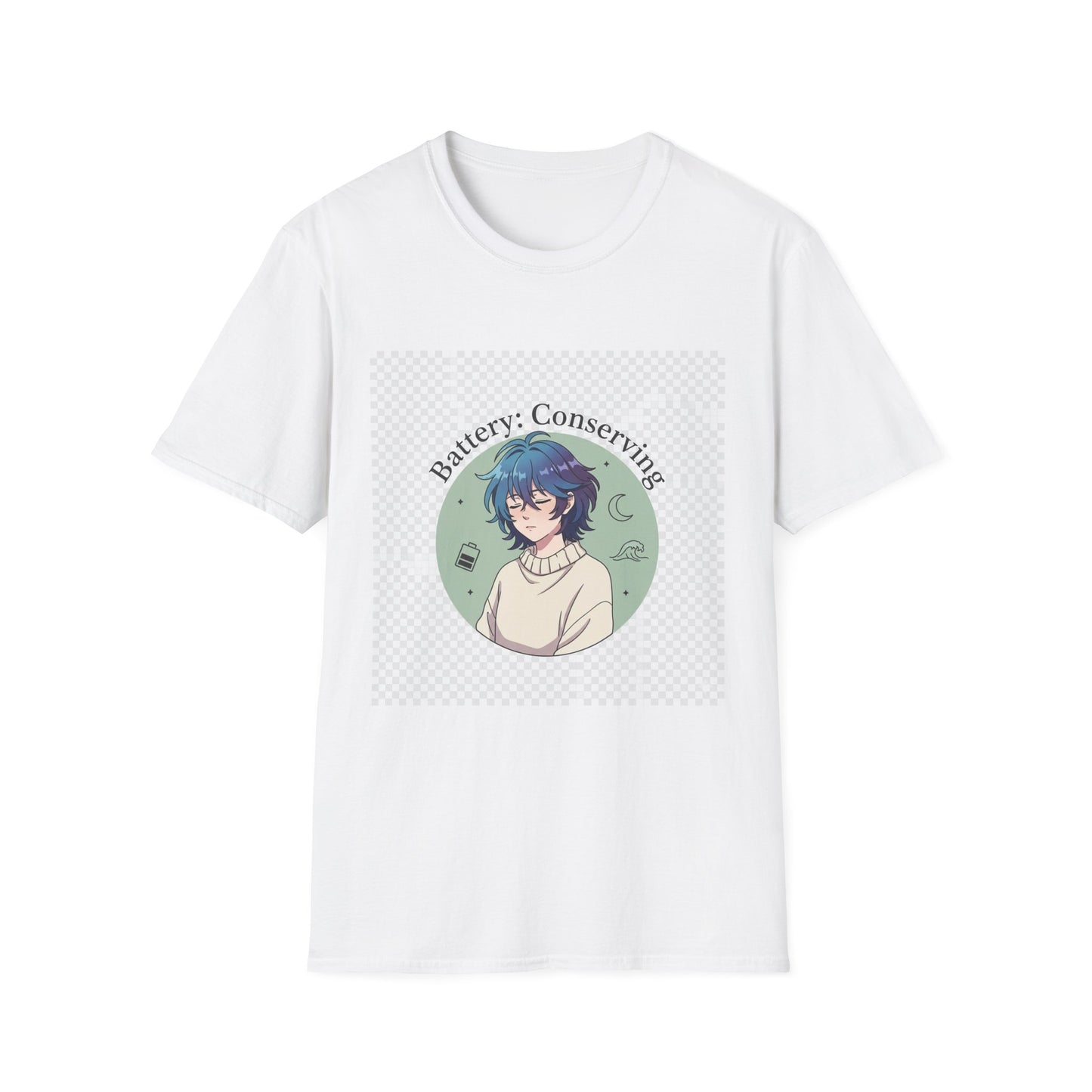 Anime T-Shirt – “Battery: Conserving” Low Energy Tee | Neurospicy Otaku Shirt, Introvert ADHD Merch, Cozy Dopamine-Core Top