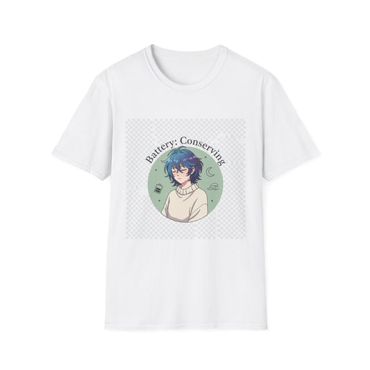 Anime T-Shirt – “Battery: Conserving” Low Energy Tee | Neurospicy Otaku Shirt, Introvert ADHD Merch, Cozy Dopamine-Core Top
