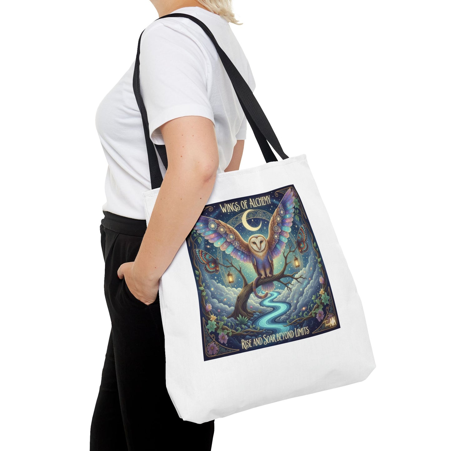 Wings of Alchemy Tote Bag, Whimsical Owl Design, Eco-Friendly Bag, Gift for Nature Lovers, Boho Style Shopping Bag