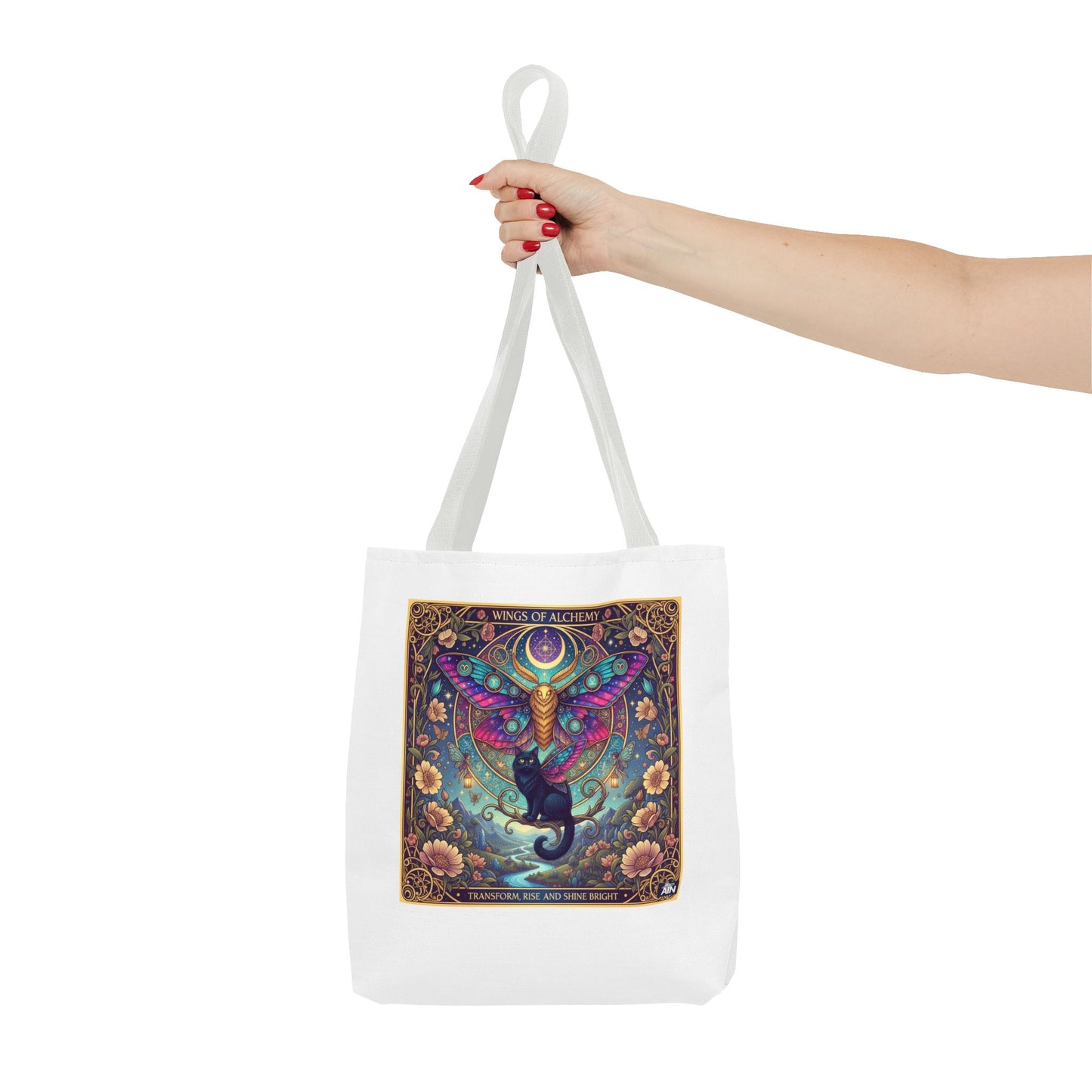 Mystical Cat Tote Bag | Boho Butterfly Design | Eco-friendly Bag | Gift for Nature Lovers | Stylish Shopping & Gym Bag