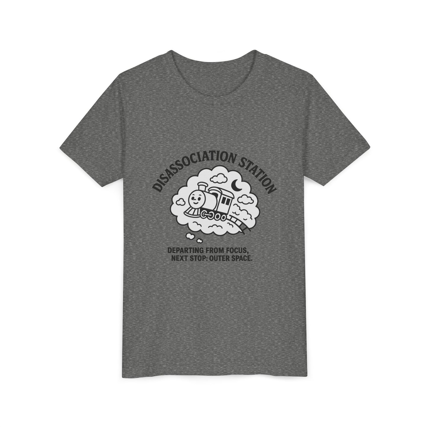 Disassociation Station Kids Tee - Fun Train Graphic, Youth Short Sleeve Shirt, Gift for Kids, Casual Everyday Wear, Cool Summer Top