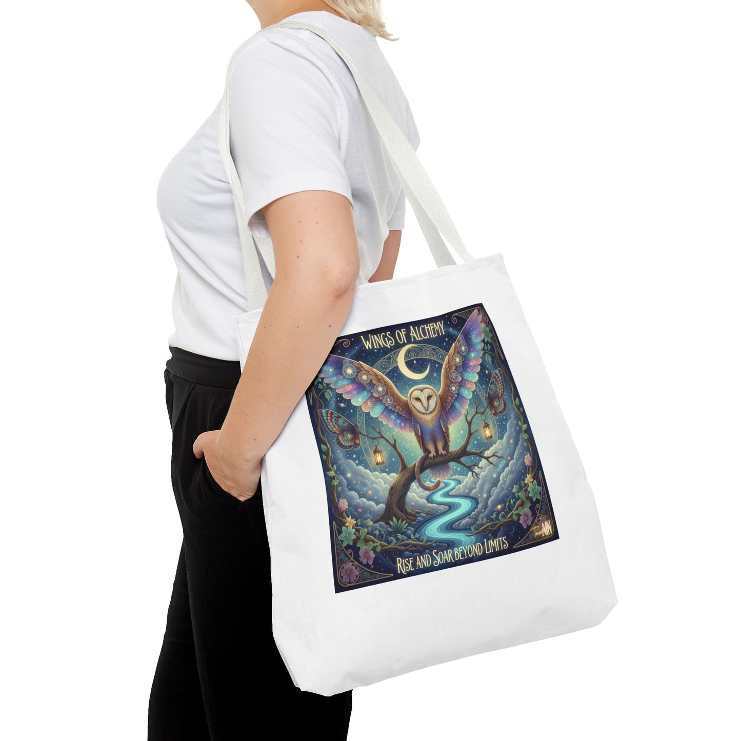 Wings of Alchemy Tote Bag, Whimsical Owl Design, Eco-Friendly Bag, Gift for Nature Lovers, Boho Style Shopping Bag