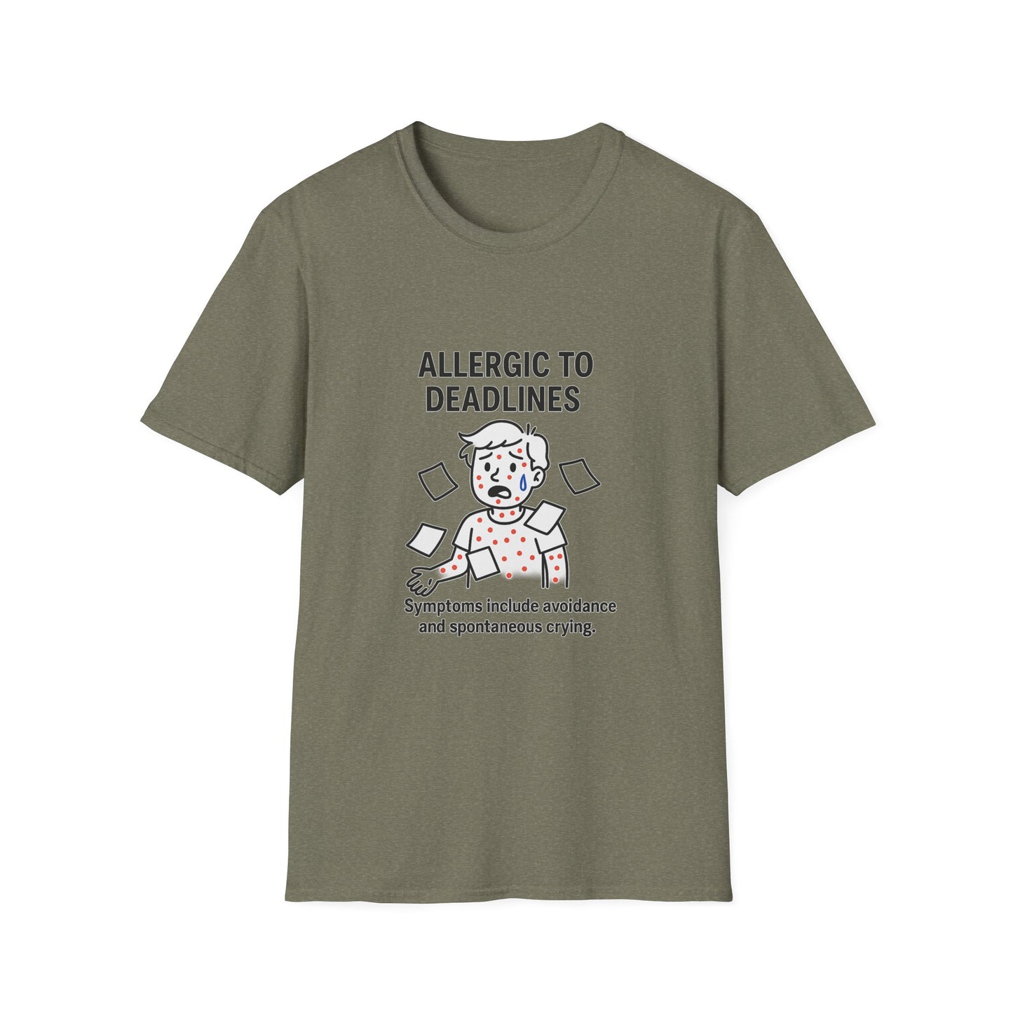 Funny Deadline Allergy T-Shirt, Office Humor Tee, Gift for Students, Creative Workwear, Casual Outfit