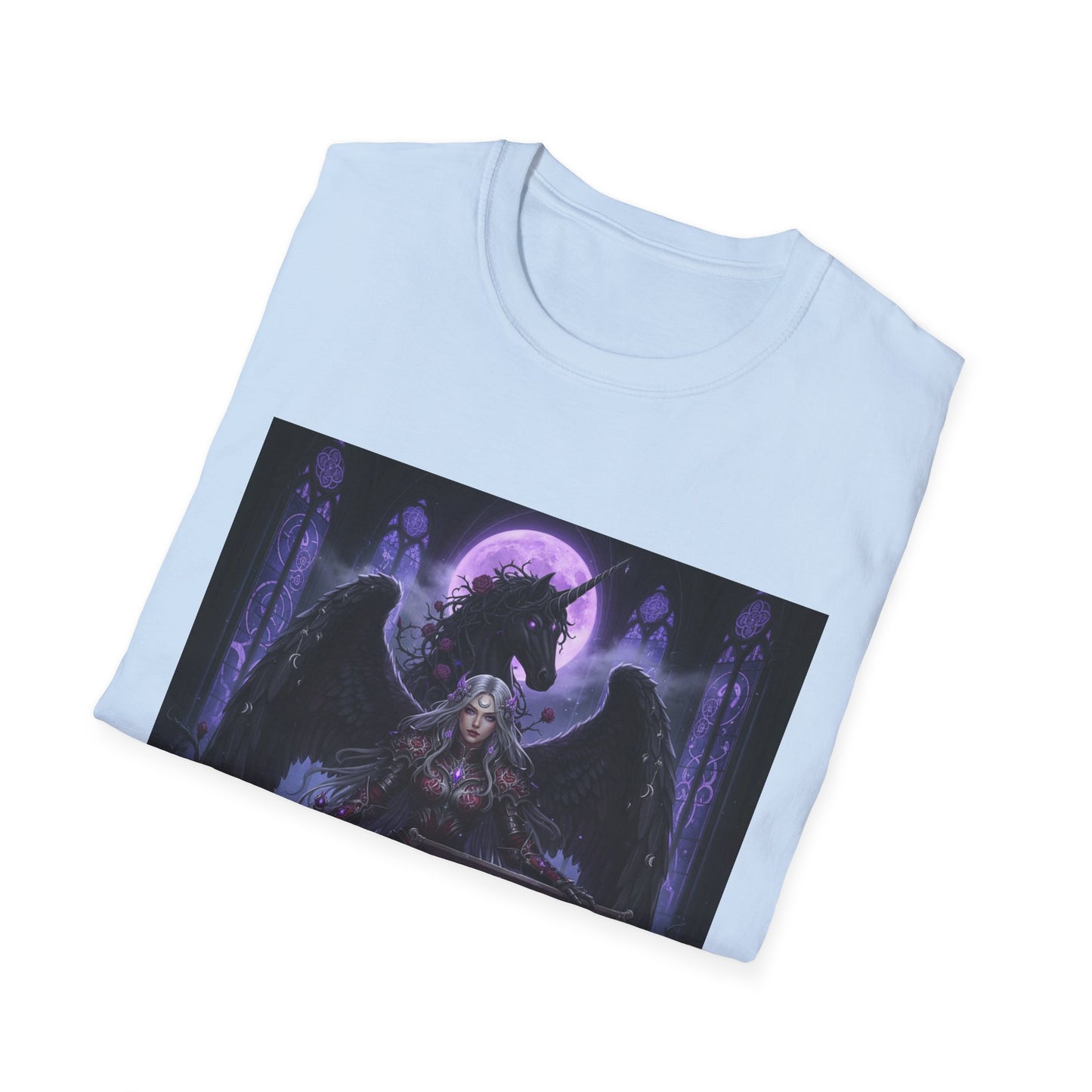 Empowering Gothic Fantasy Tee – Angelic Warrior & Dragon Design