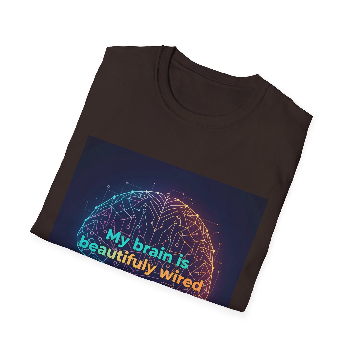 "My Brain Is Beautifully Wired" Neurodiversity T-Shirt – Circuit Brain Design on White Tee