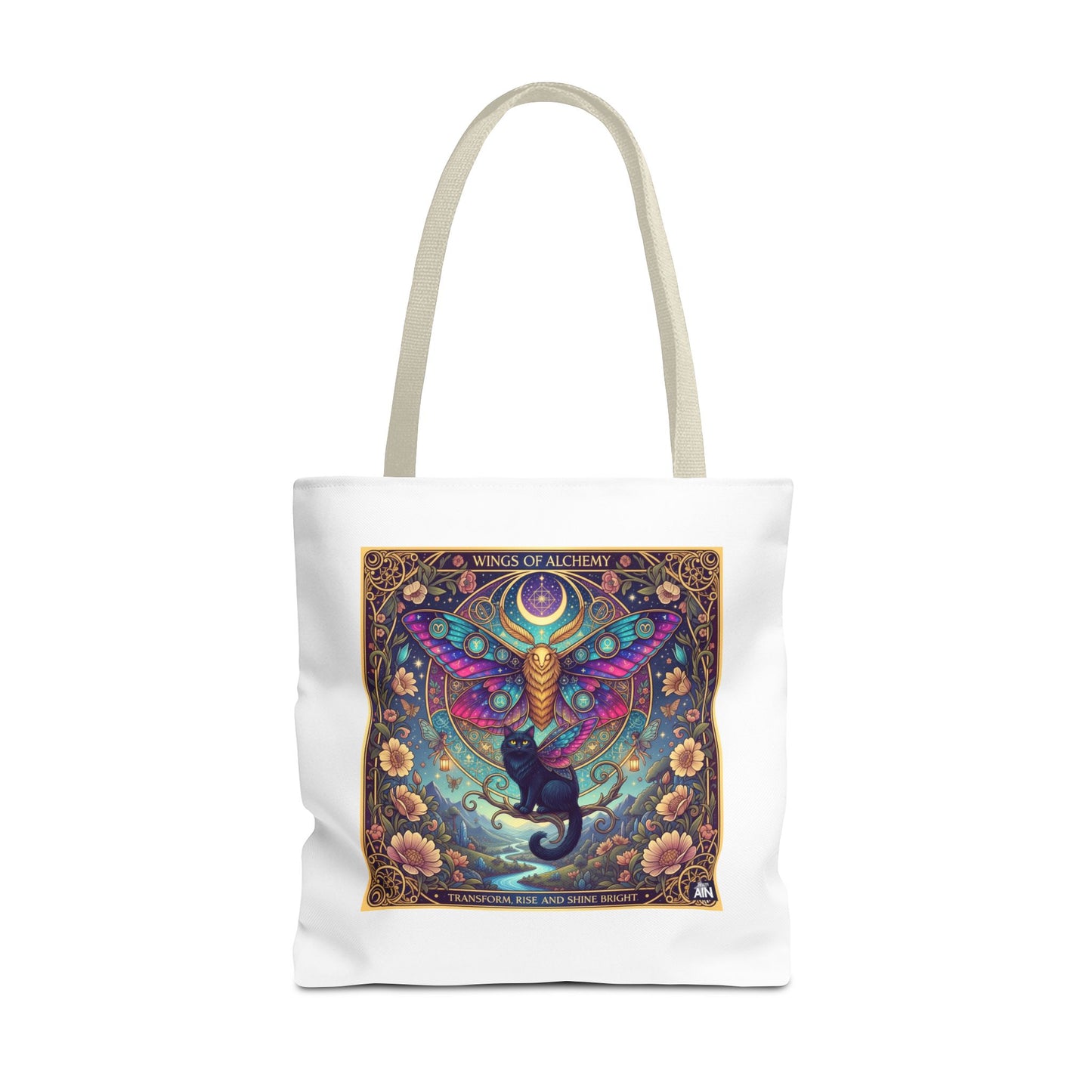 Mystical Cat Tote Bag | Boho Butterfly Design | Eco-friendly Bag | Gift for Nature Lovers | Stylish Shopping & Gym Bag