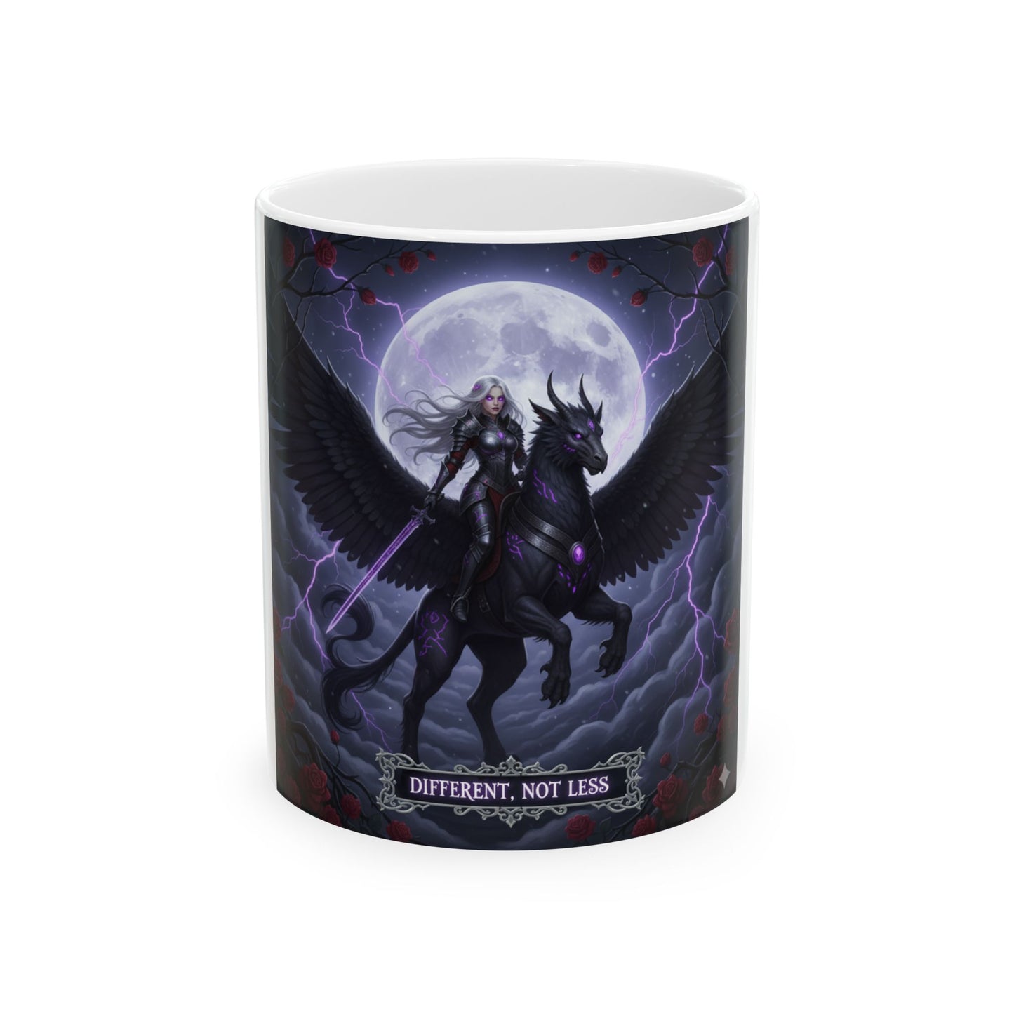 Gothic Fantasy Mug - Different, Not Less | Unique Gift for Coffee Lovers, Dark Aesthetic Decor, Halloween Mug, Art Collectible, Empowerment