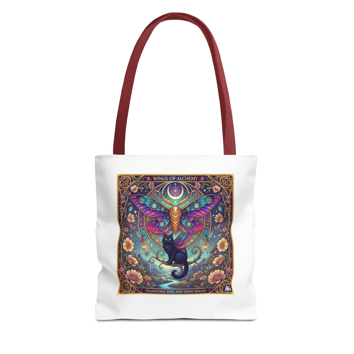 Mystical Cat Tote Bag | Boho Butterfly Design | Eco-friendly Bag | Gift for Nature Lovers | Stylish Shopping & Gym Bag