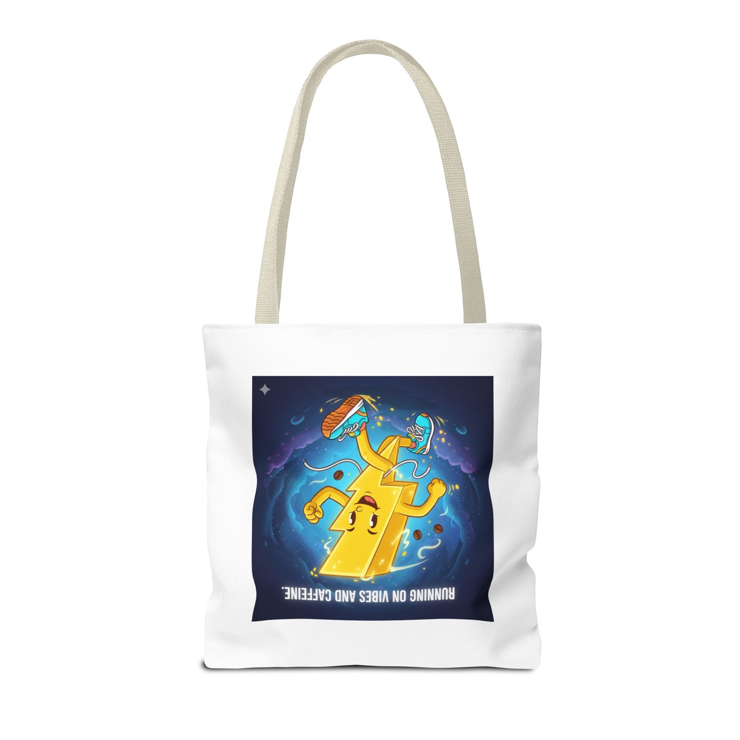 Running on Vibes Tote Bag | Colorful Fun Bag, Eco-Friendly Shopper, Gift for Coffee Lovers, Reusable Daily Tote, Vibrant Cartoon Design