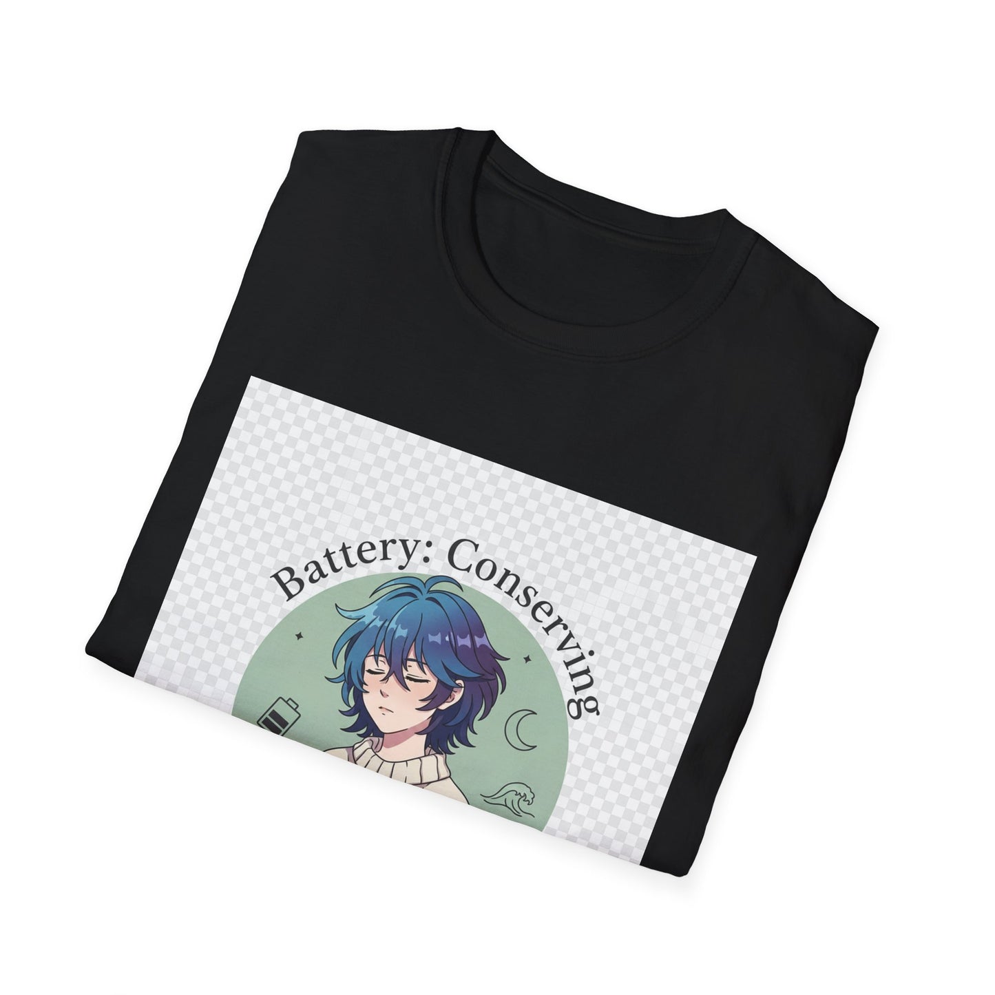 Anime T-Shirt – “Battery: Conserving” Low Energy Tee | Neurospicy Otaku Shirt, Introvert ADHD Merch, Cozy Dopamine-Core Top