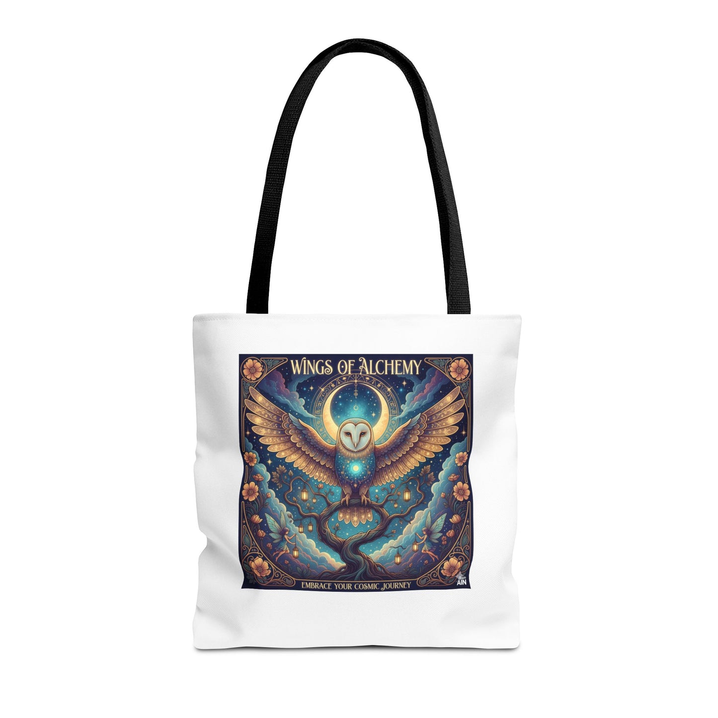 Mystical Owl Tote Bag, Boho Chic Tote, Alchemy Art Handbag, Gift for Nature Lovers, Eco-Friendly Shopping Bag
