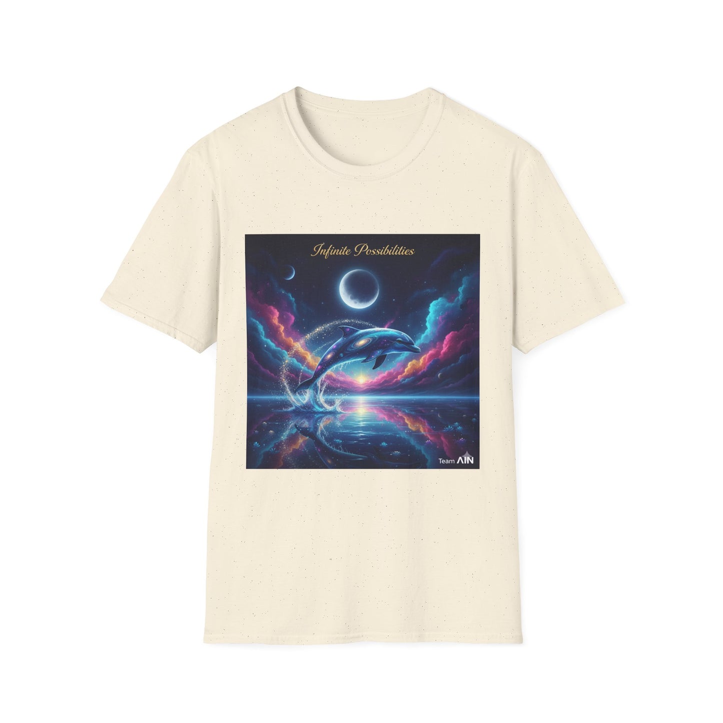 Cosmic Dolphin Art T-Shirt - Unisex Softstyle Tee for Dreamers, Gift for Ocean Lovers, Summer Vibes, Unique Artwork Clothing