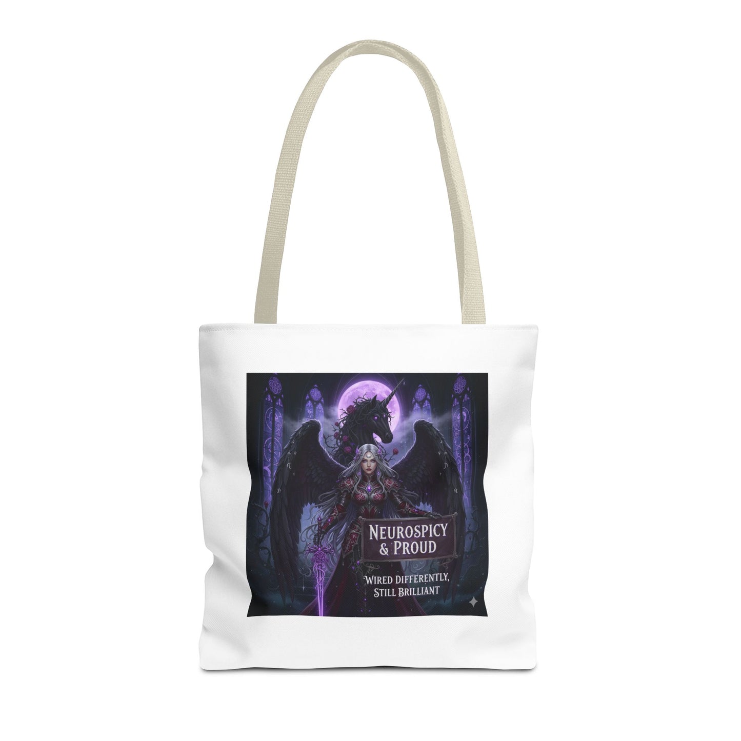Empowering Gothic Fantasy Tote Bag – Angelic Warrior Artwork