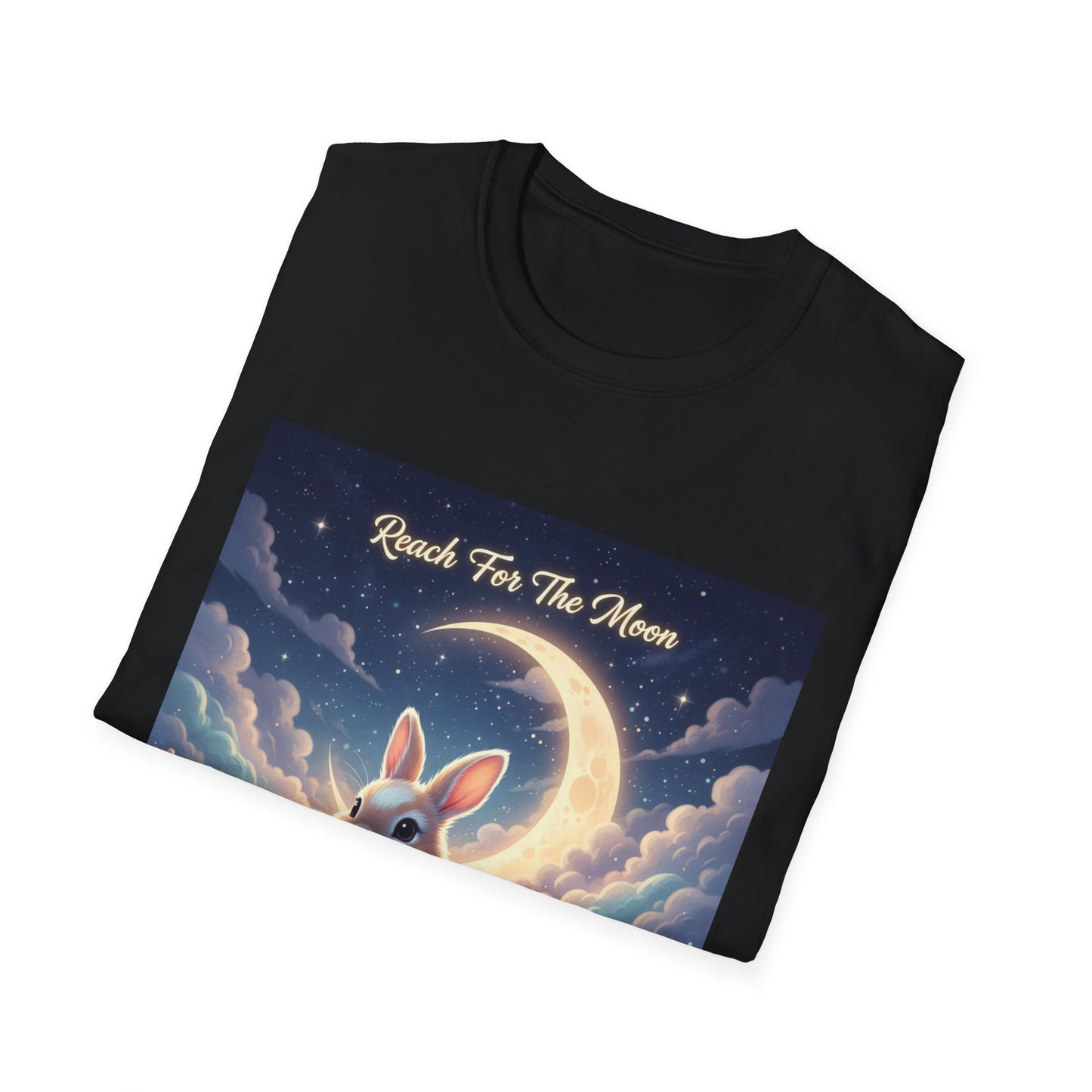 Dreamy Rabbit T-Shirt - Reach for the Moon Tee, Cute Animal Shirt, Softstyle Graphic Tee, Gift for Animal Lovers, Cozy Everyday Wear