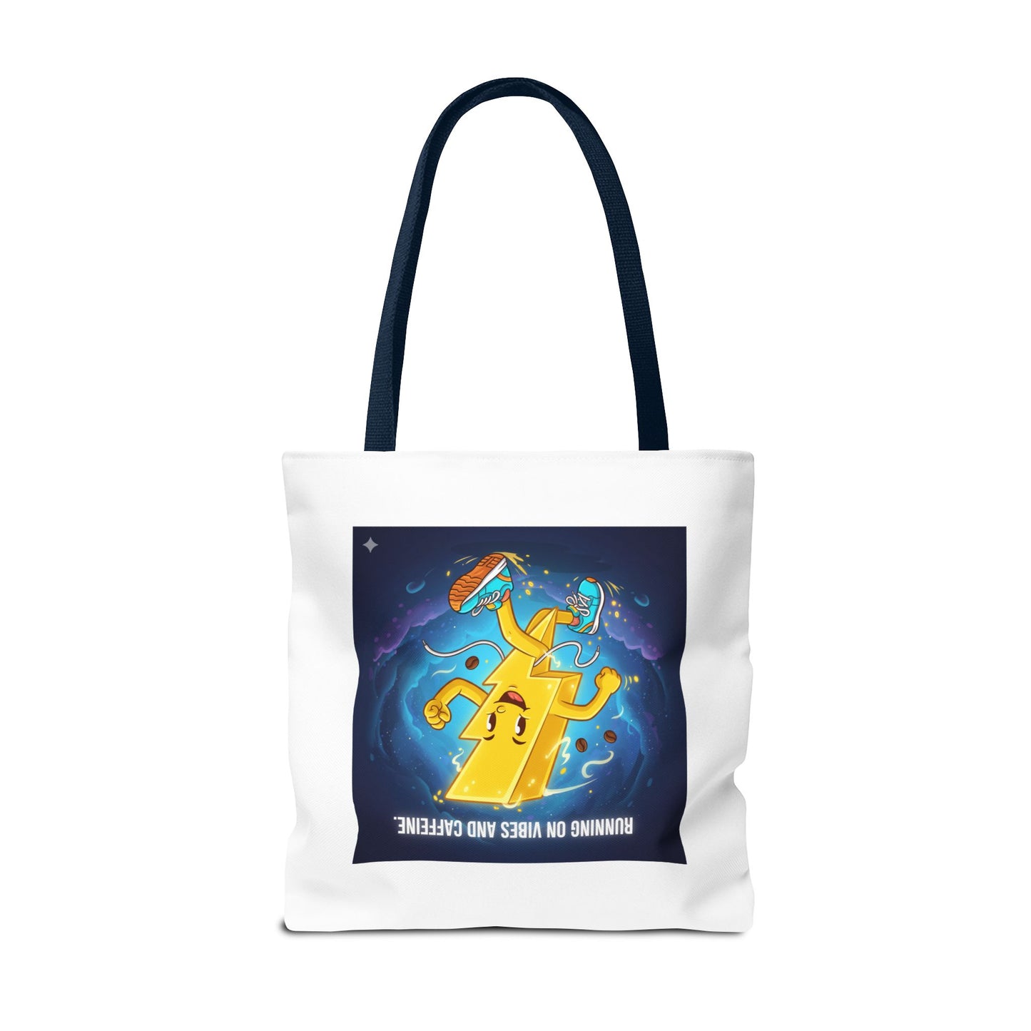 Running on Vibes Tote Bag | Colorful Fun Bag, Eco-Friendly Shopper, Gift for Coffee Lovers, Reusable Daily Tote, Vibrant Cartoon Design