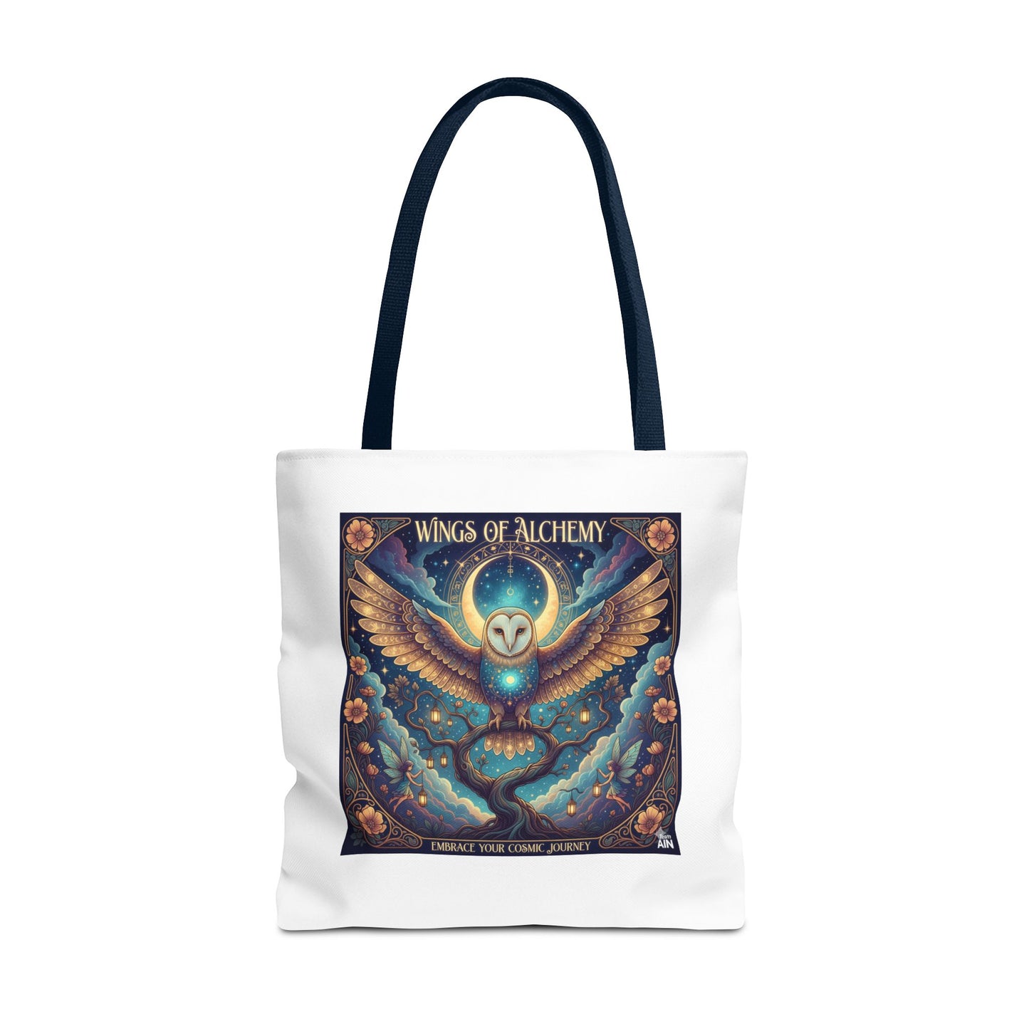Mystical Owl Tote Bag, Boho Chic Tote, Alchemy Art Handbag, Gift for Nature Lovers, Eco-Friendly Shopping Bag